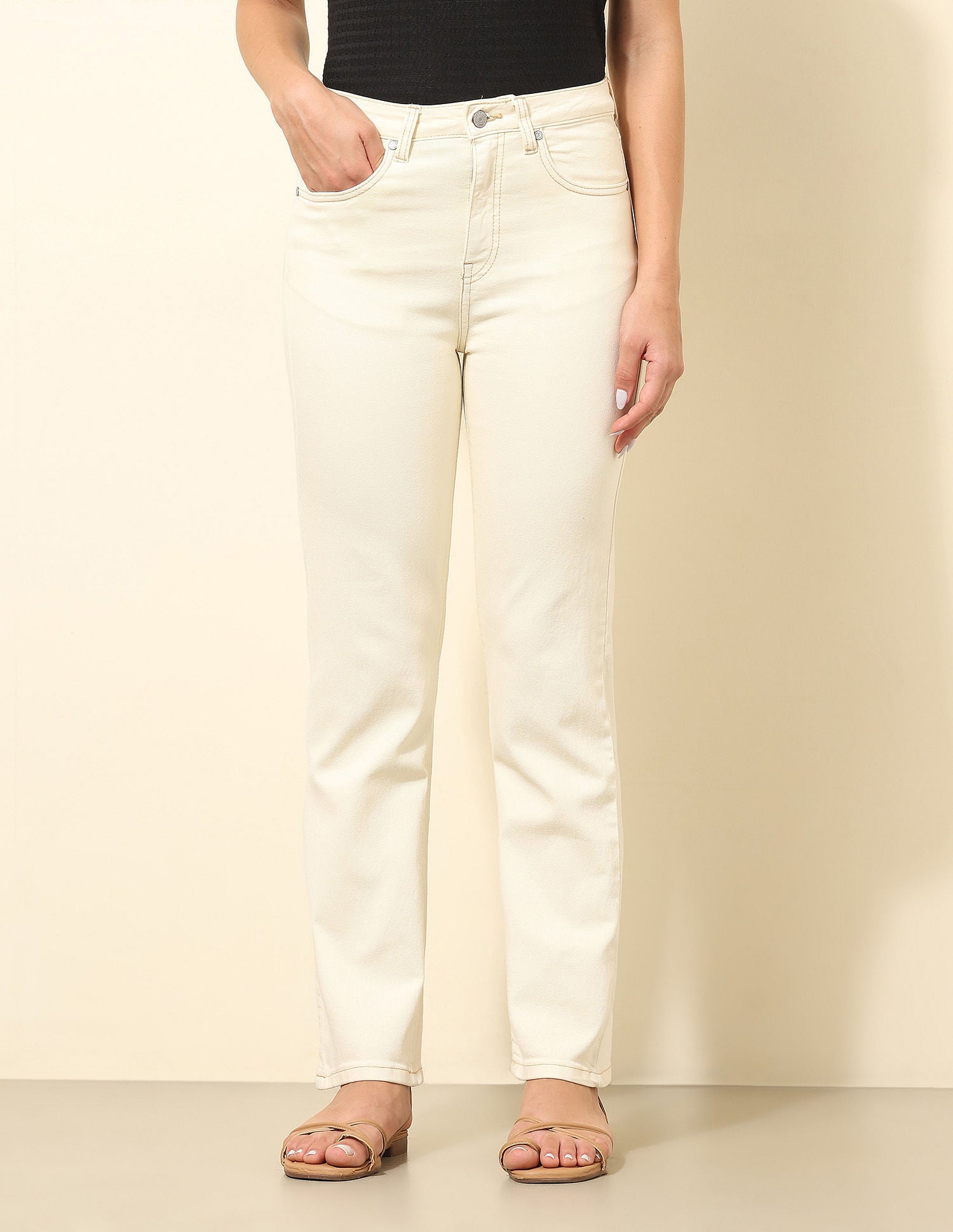 High Rise Straight Fit Jeans Ecru - U.S. POLO ASSN. | Large