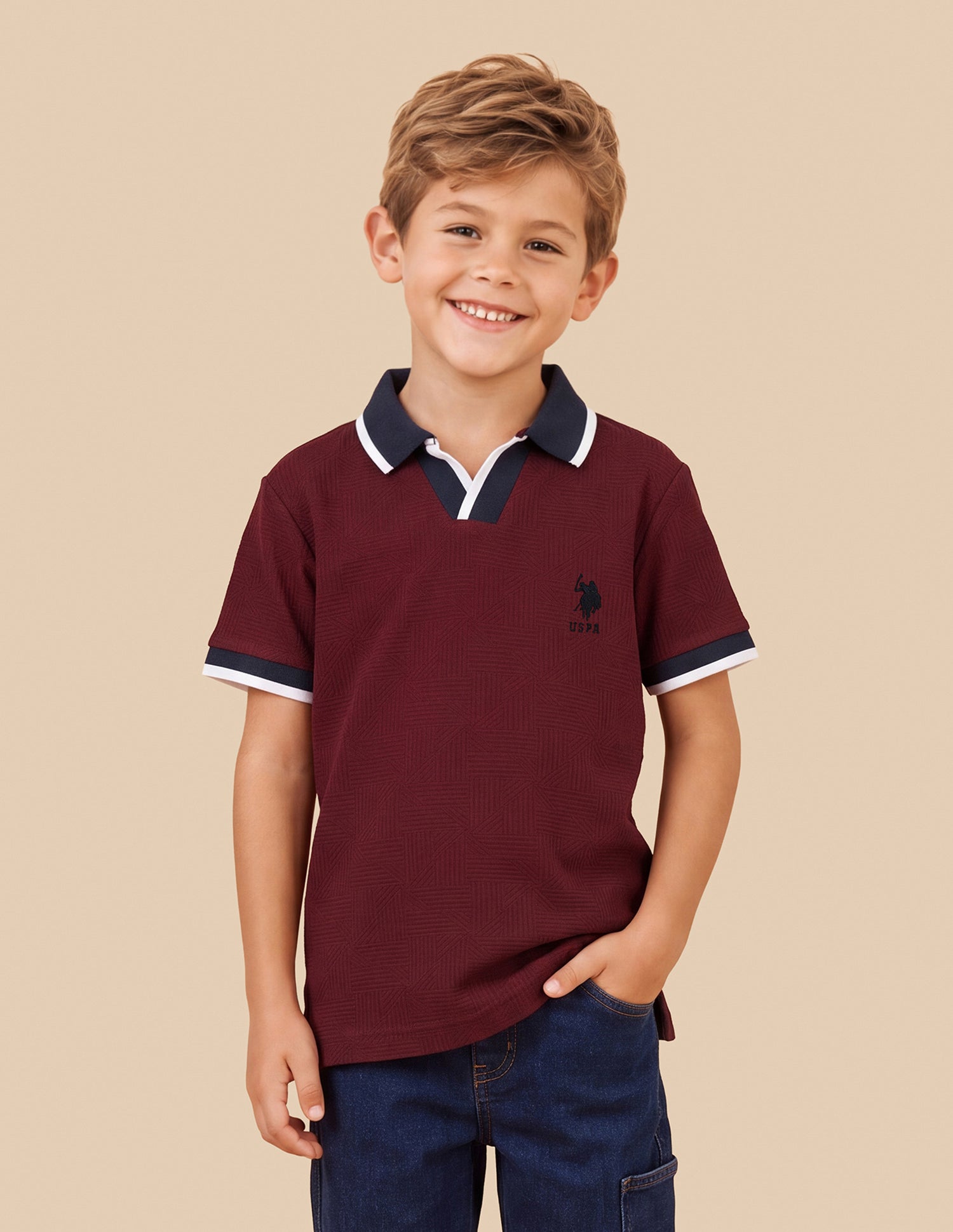 Geometric Patterned Knit Regular Fit Polo Shirt Maroon - U.S. Polo Assn. India | Large