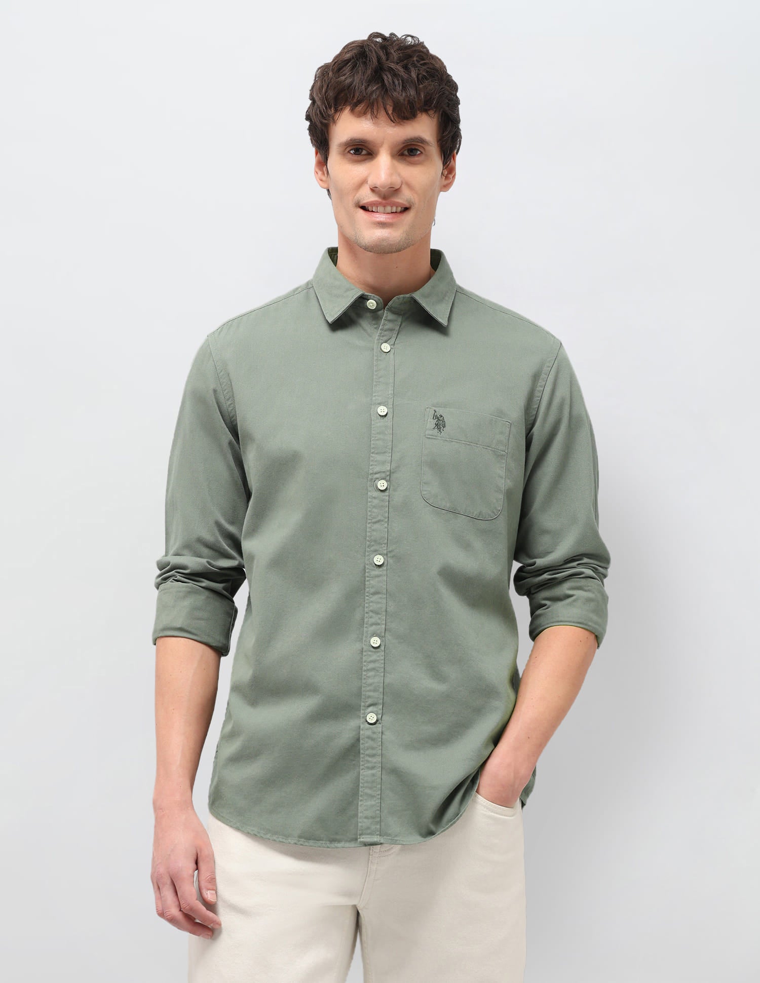 Solid Regular Fit Shirt Green - U.S. Polo Assn. India | Large