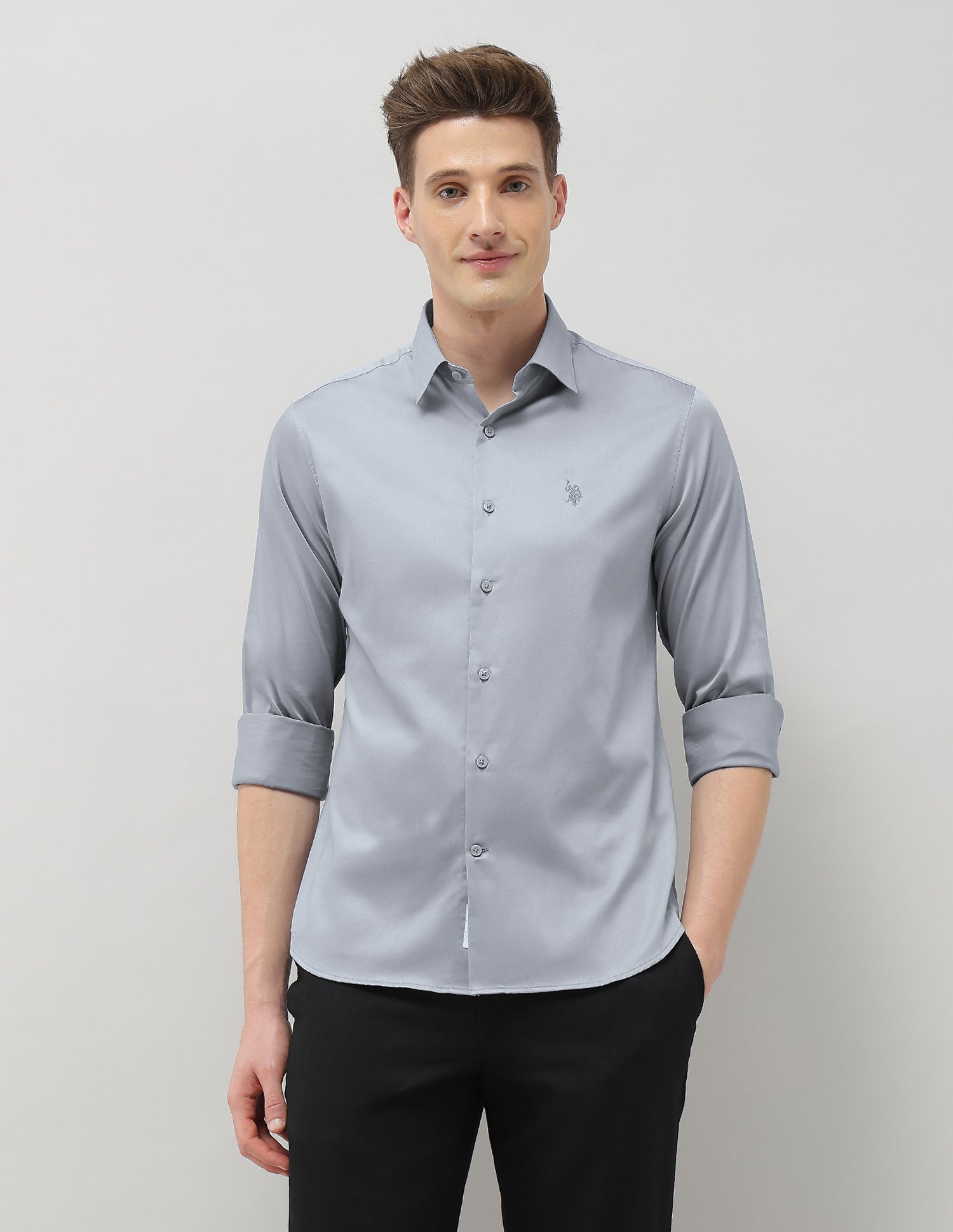 Solid Tailored Fit Shirt Grey - U.S. Polo Assn. India | Large