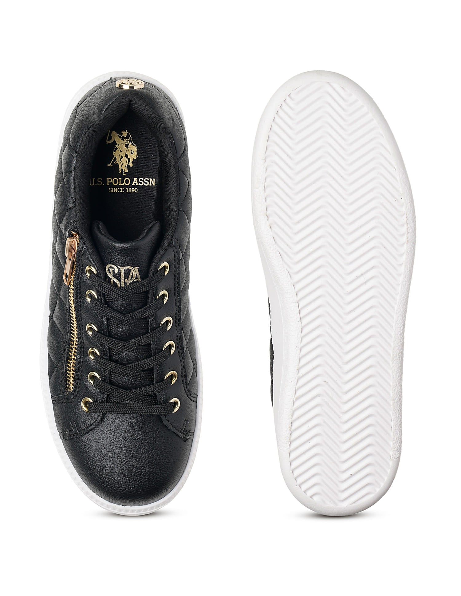 Women Textured Gabriella Metallic Logo Sneakers Black - U.S. Polo Assn. India | Large