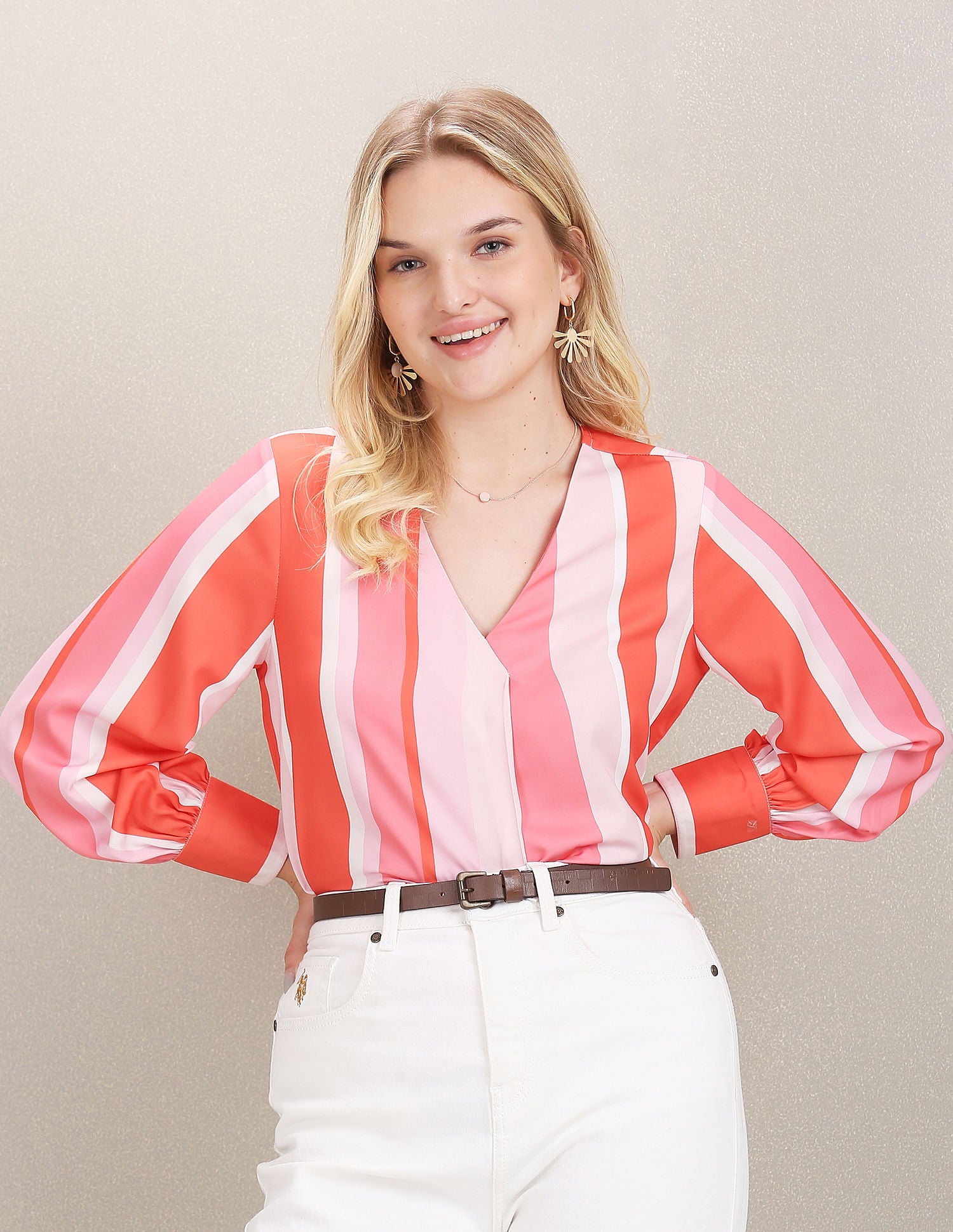 V-Neck Vertical Stripe Shirt Pink - U.S. Polo Assn. India | Large