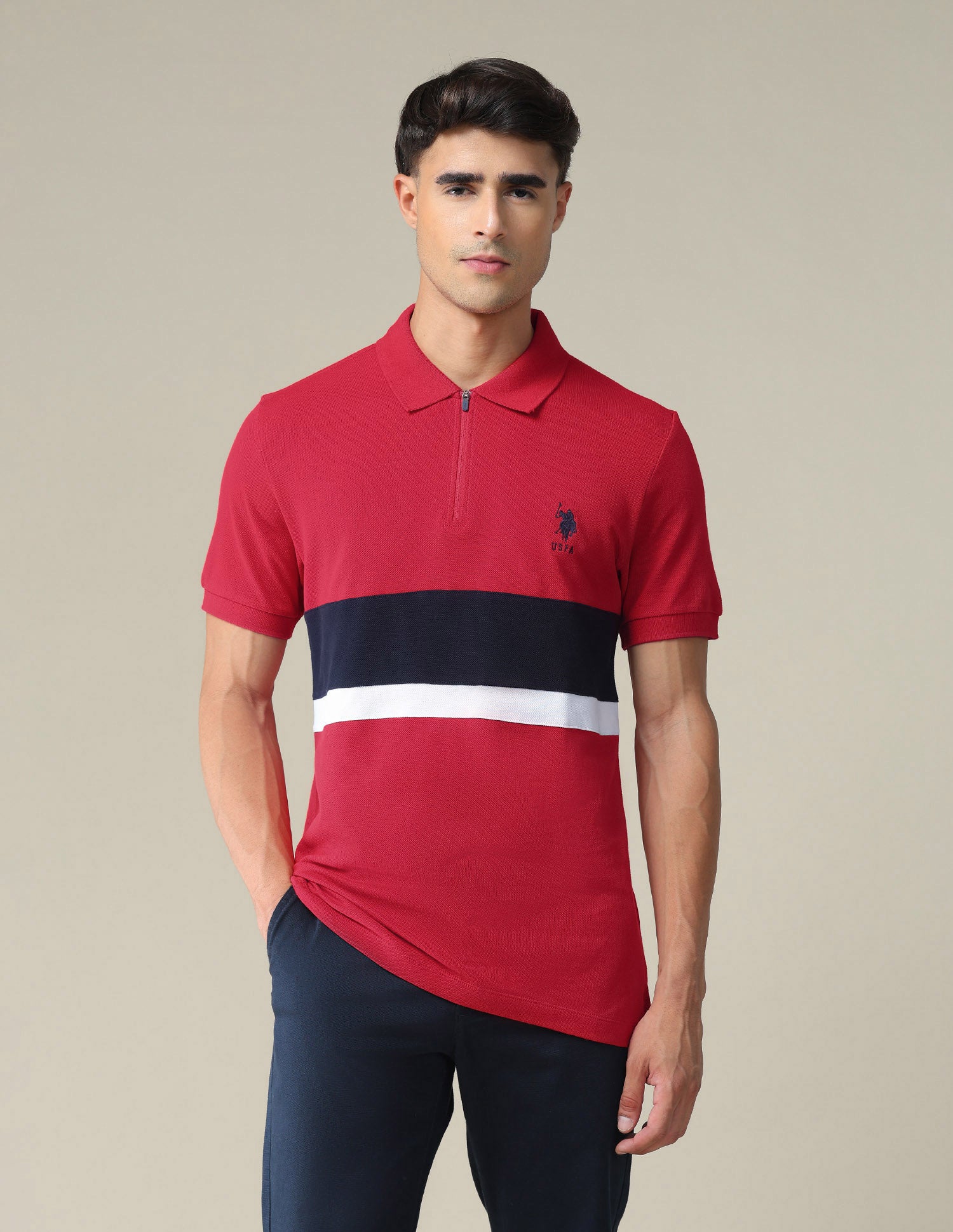 Colour Block Slim Polo Shirt Red - U.S. POLO ASSN. | Large