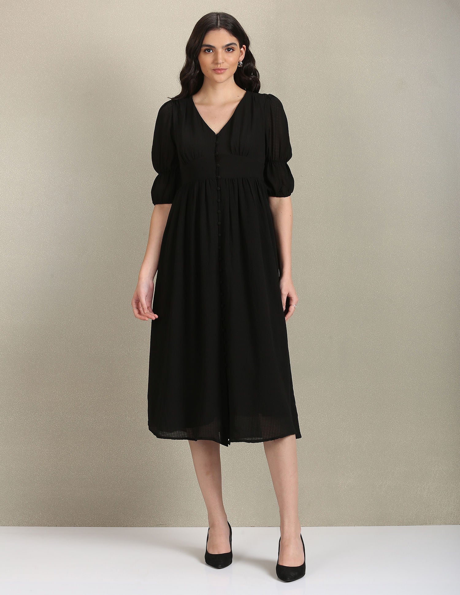 V-Neck Solid Midi Dress Black - U.S. POLO ASSN. | Large