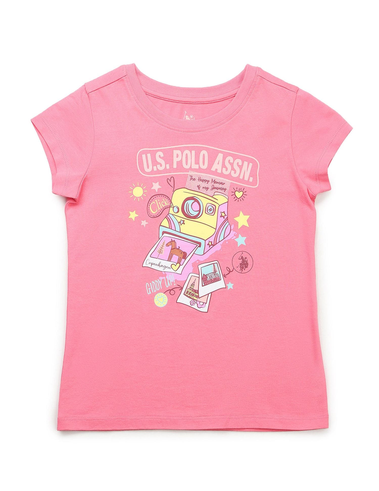 Girls Graphic Printed Regular Fit T-Shirt Pink - U.S. POLO ASSN. | Large