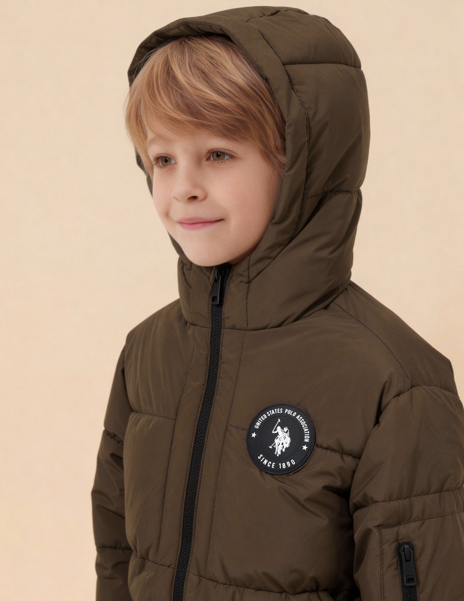 Boys Solid Puffer Jacket Brown - U.S. Polo Assn. India | Large