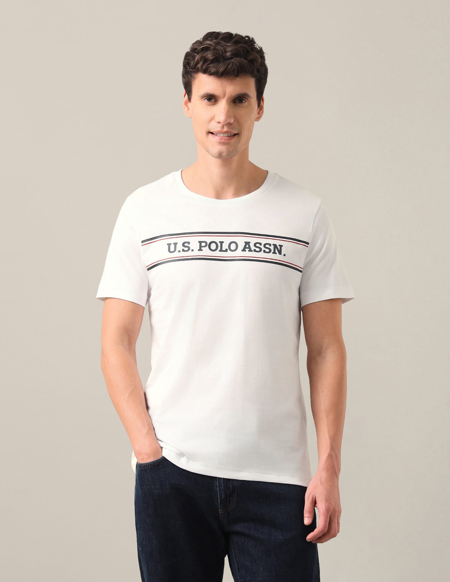 Brand Embossed Regular Fit T-Shirt White - U.S. Polo Assn. India | Large