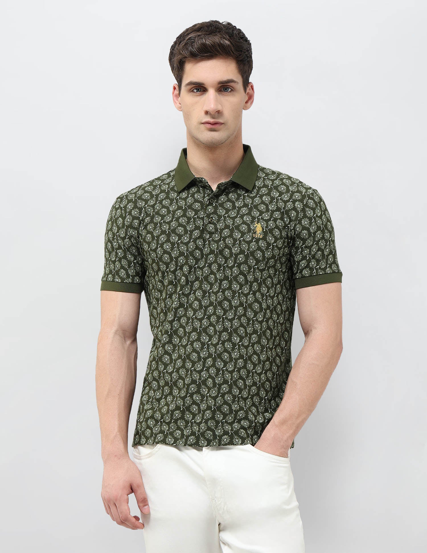 All-Over Printed Slim Fit Polo Shirt Olive - U.S. POLO ASSN. | Large