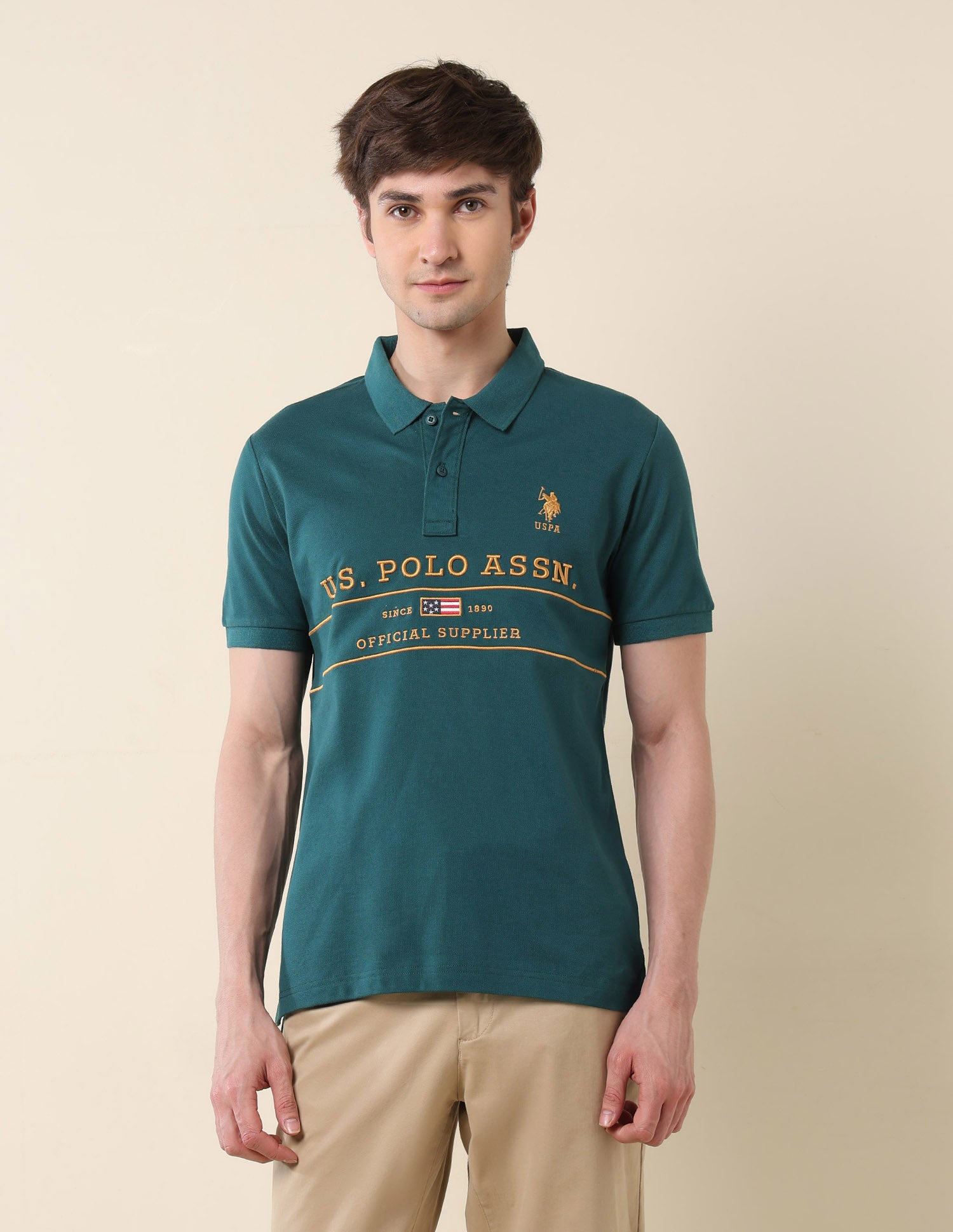 Brand Embroidered Classic Polo Shirt Teal - U.S. Polo Assn. India | Large