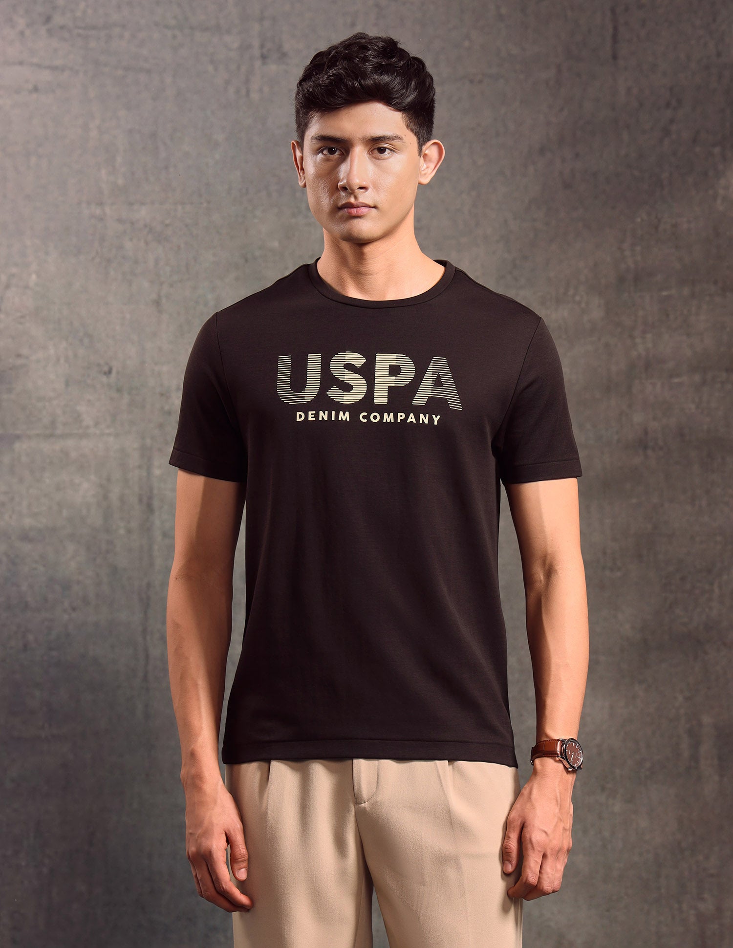 Brand Embossed Regular Fit T-shirt Dark Brown - U.S. POLO ASSN. | Large