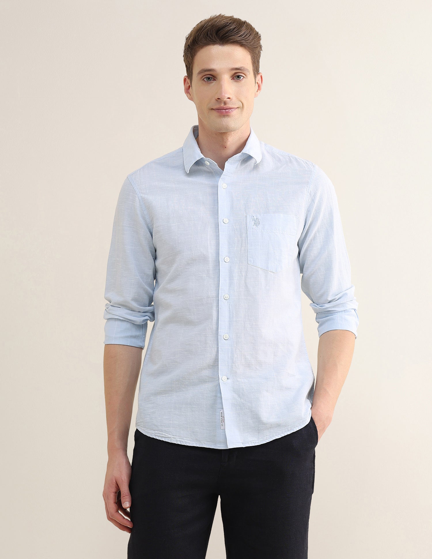 Solid Regular Fit Shirt Light Blue - U.S. Polo Assn. India | Large