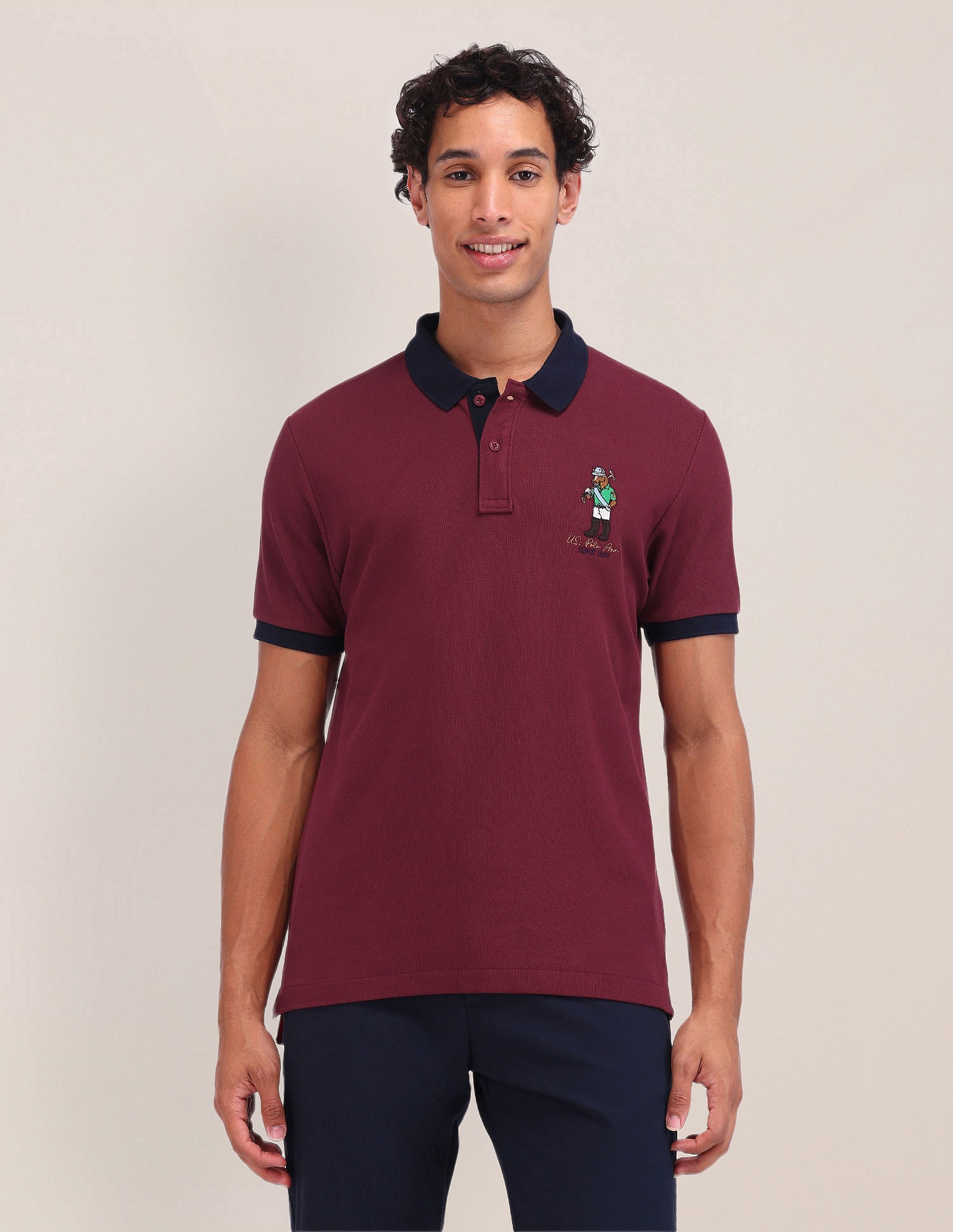 Slim Fit Solid Polo Shirt Maroon - U.S. Polo Assn. India | Large