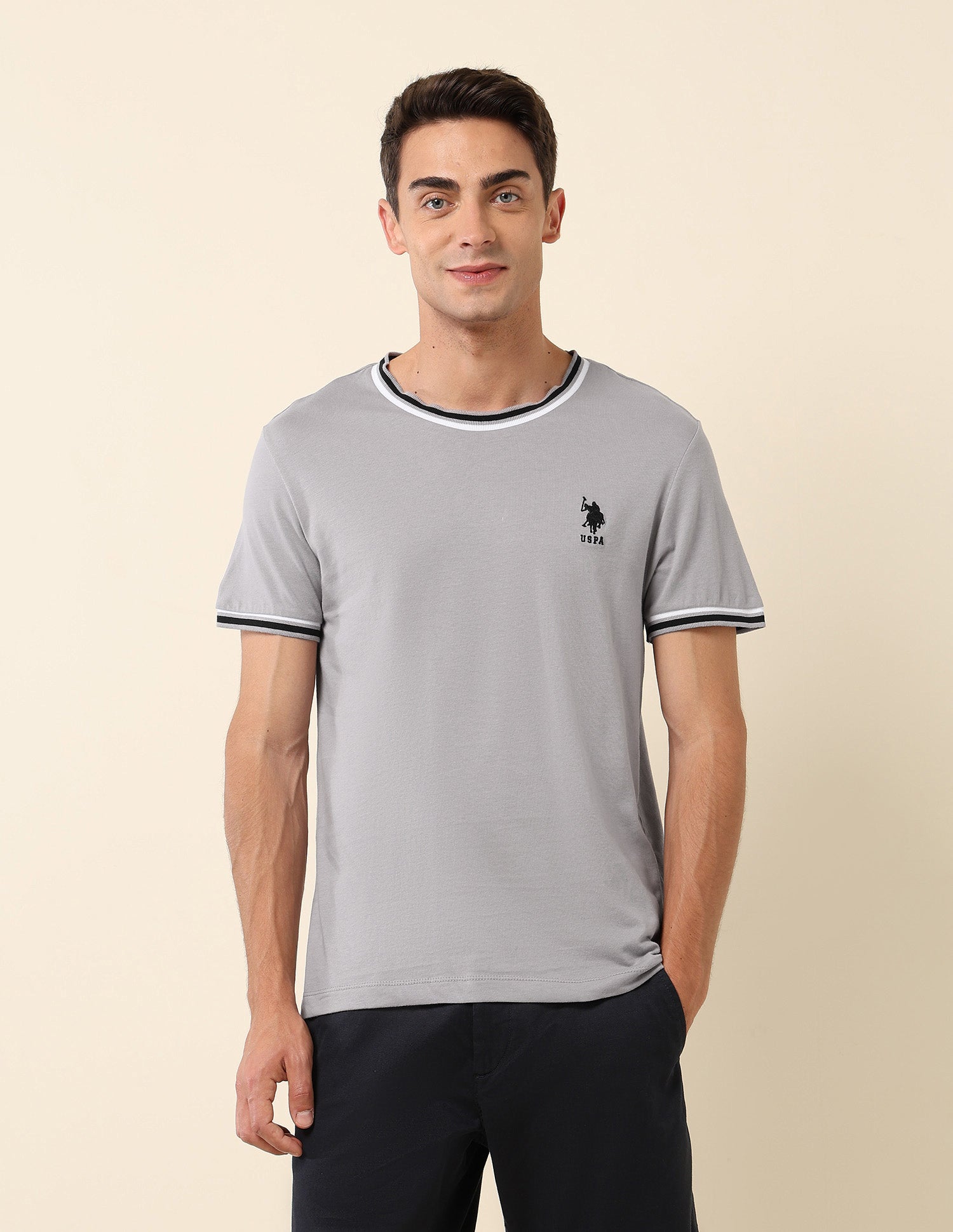 Pure Cotton Slim Fit T- Shirt Light Grey - U.S. Polo Assn. India | Large