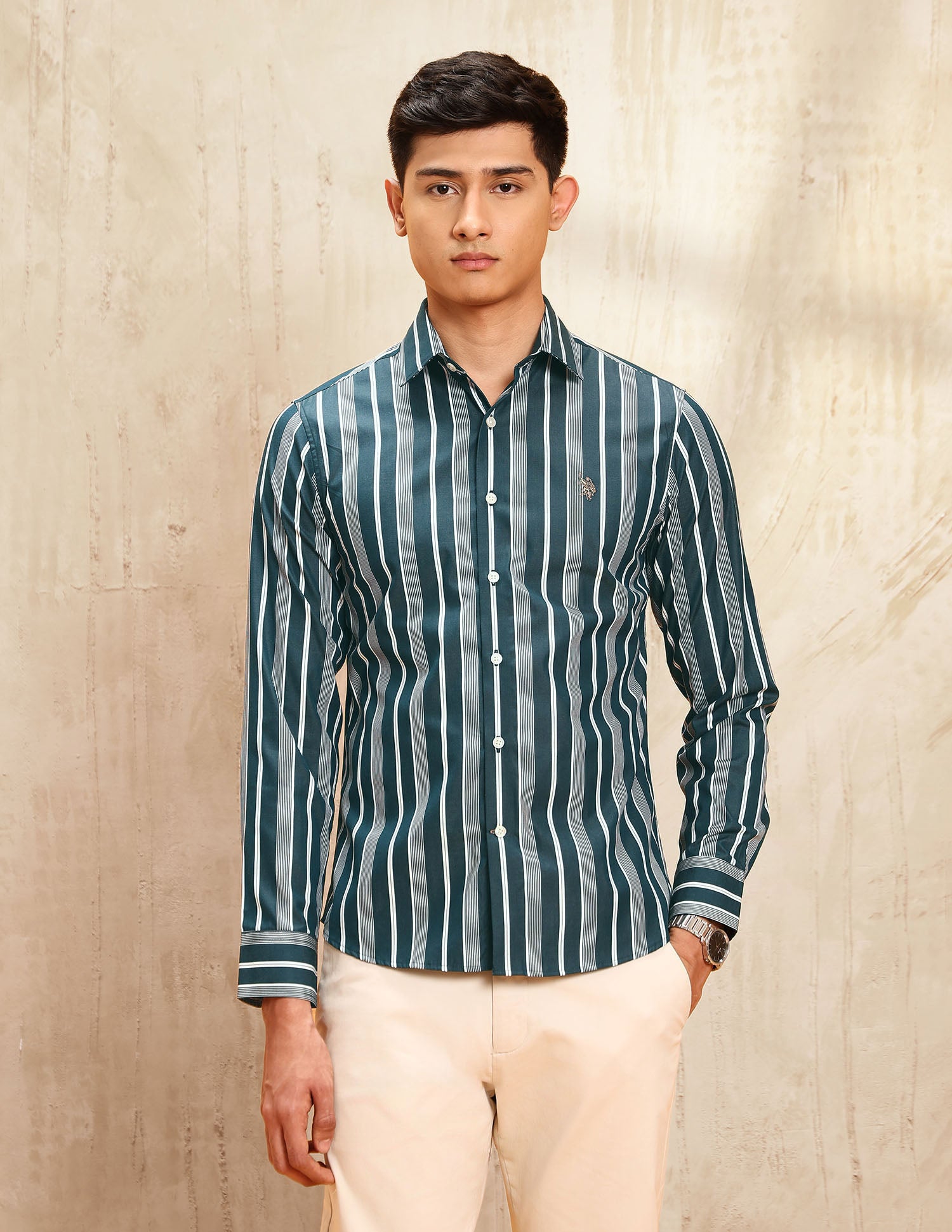 Poplin Vertical Striped Shirt Teal - U.S. POLO ASSN. | Large