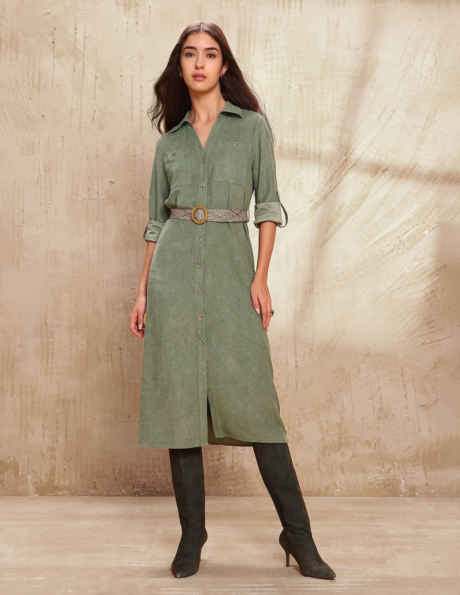 Solid Midi Shirt Dress Green - U.S. POLO ASSN. | Large