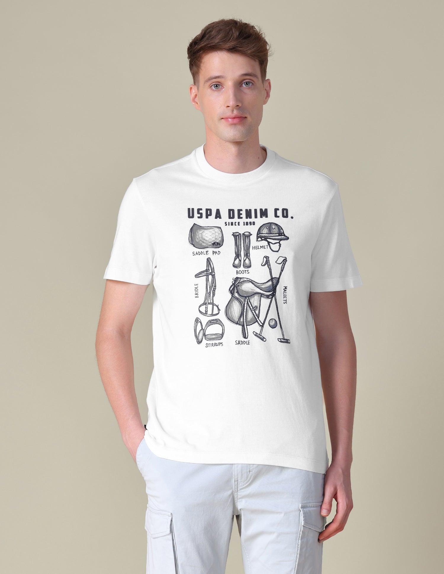 Graphic Printed Slim Fit T-Shirt Ivory - U.S. POLO ASSN. | Large