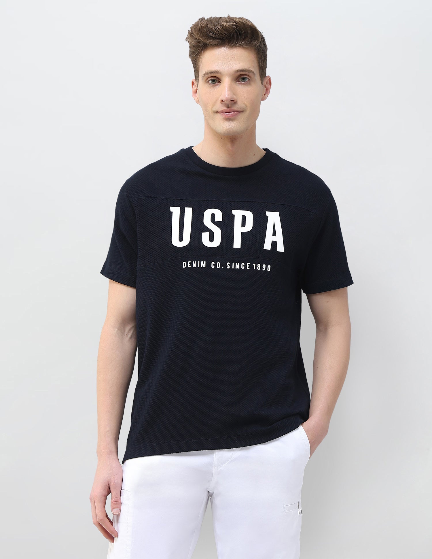 Textured Brand Printed Motel On The Coast T-Shirt Navy - U.S. Polo Assn. India | Large