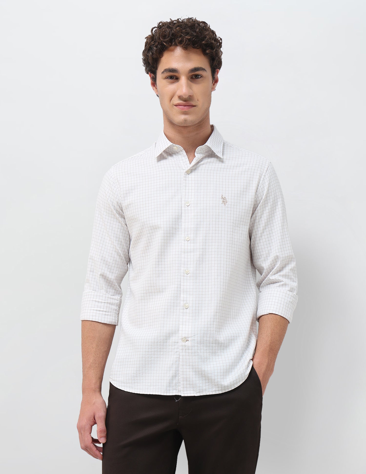 Graph Checked Regular Fit Shirt Ivory - U.S. Polo Assn. India | Large