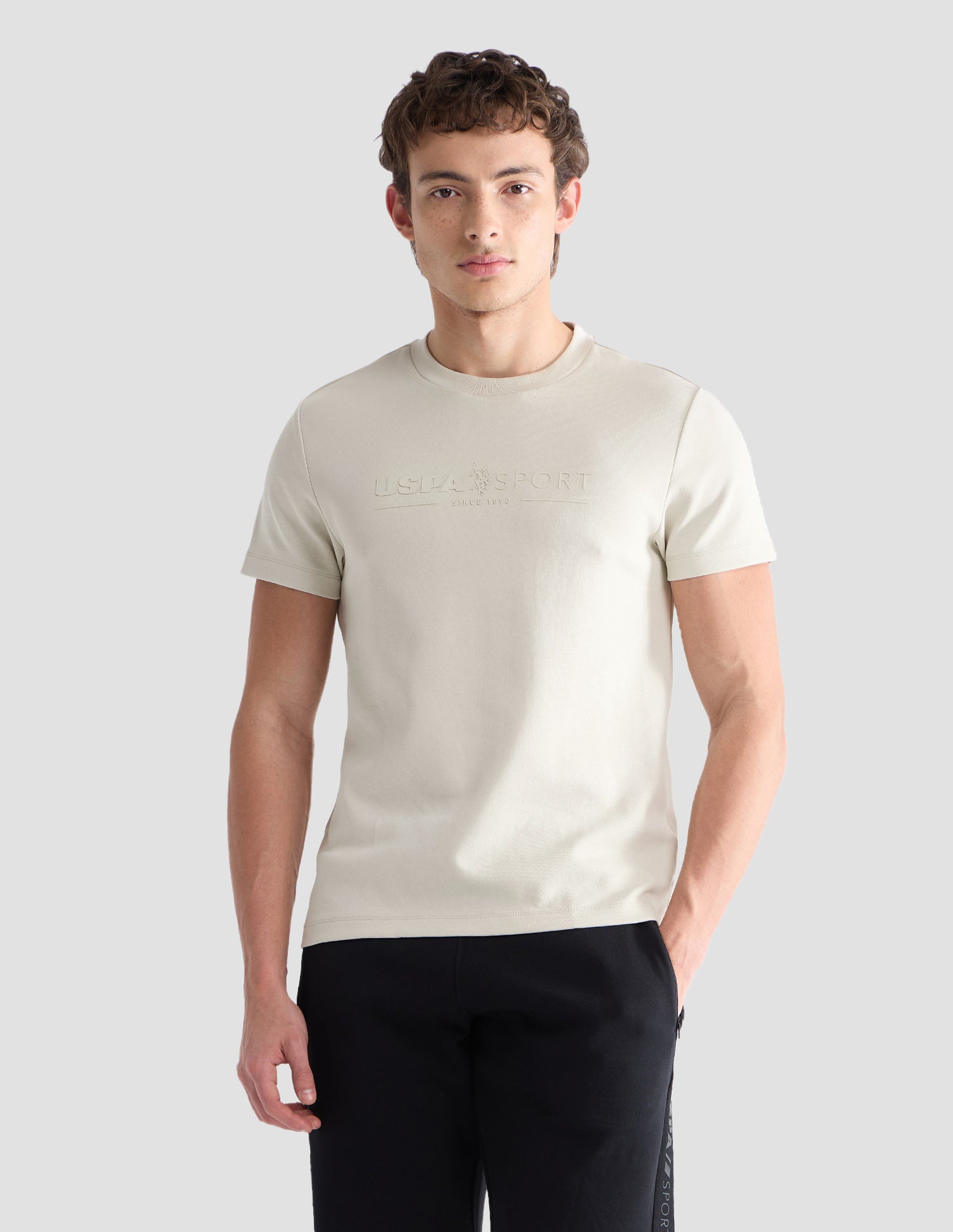 Solid Slim Fit Active T-Shirt Beige - U.S. Polo Assn. India | Large