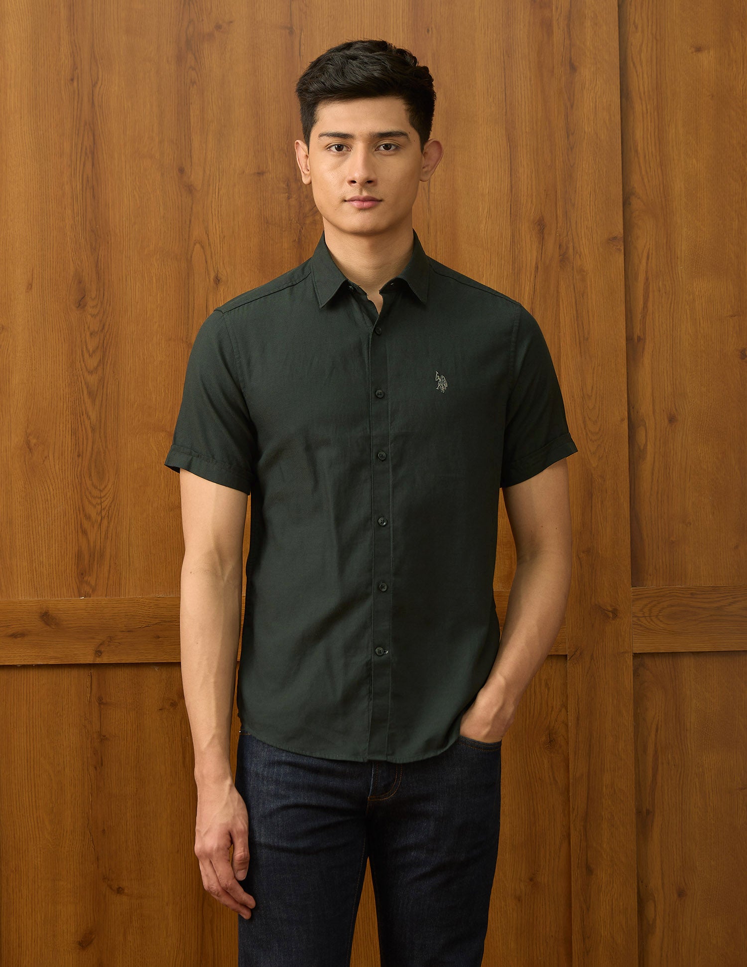 Textured Dobby Varsity Shirt Olive - U.S. POLO ASSN. | Large