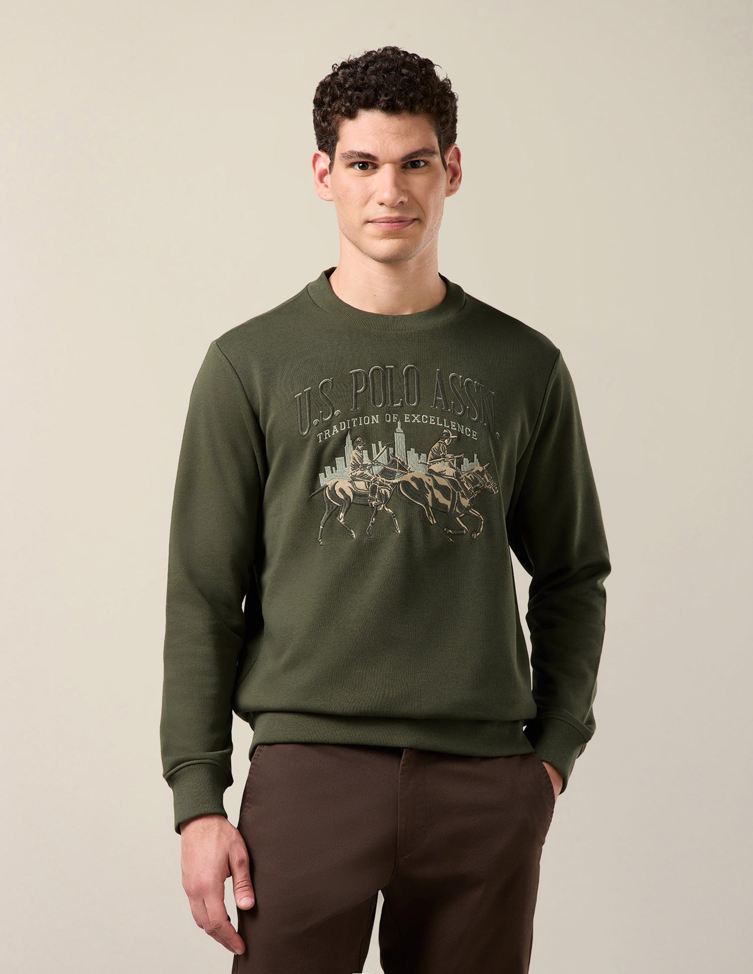 Brand Embroidered Regular Fit Sweatshirt Dark Green - U.S. Polo Assn. India | Large