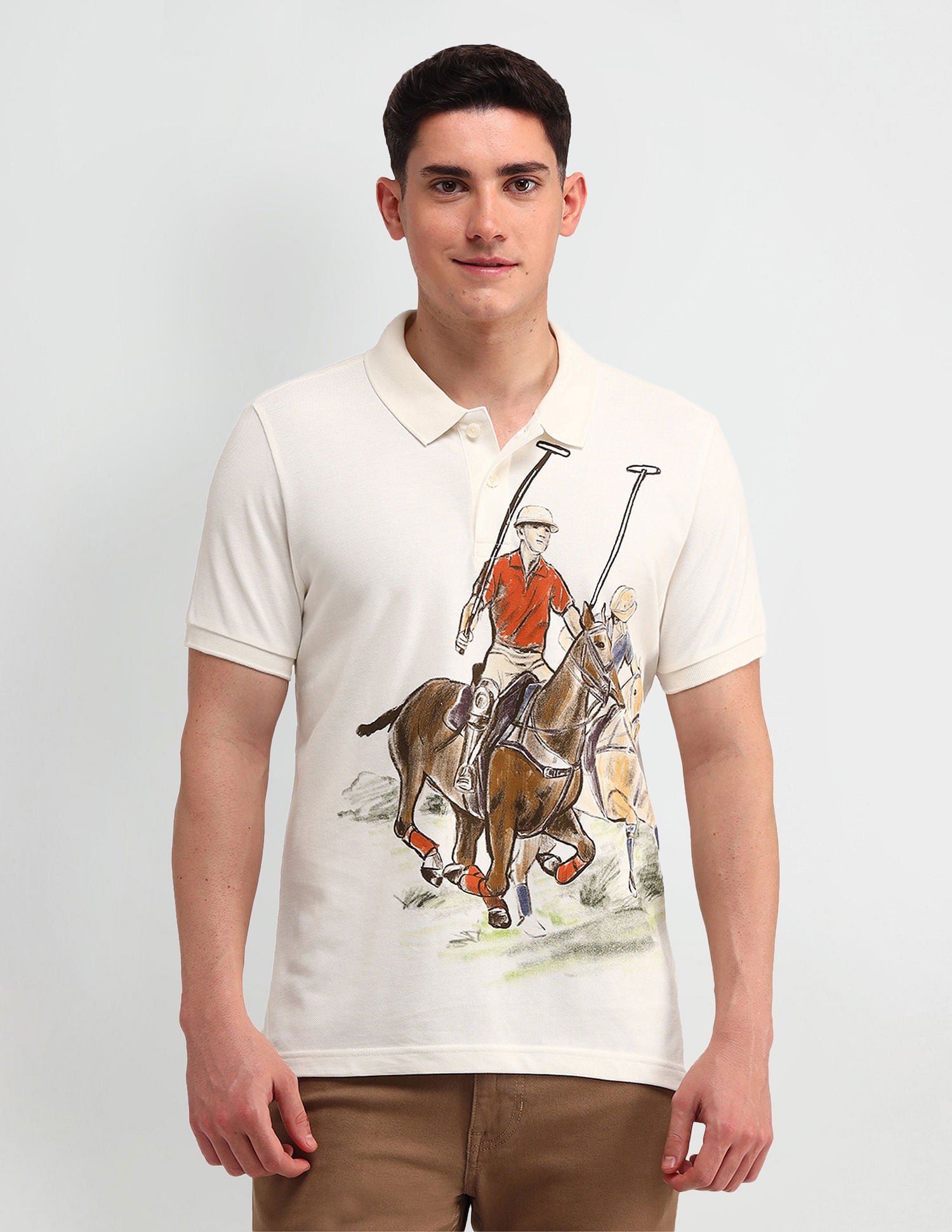 Outdoor Muscle Fit Brand Polo Shirt Ivory - U.S. POLO ASSN. | Large