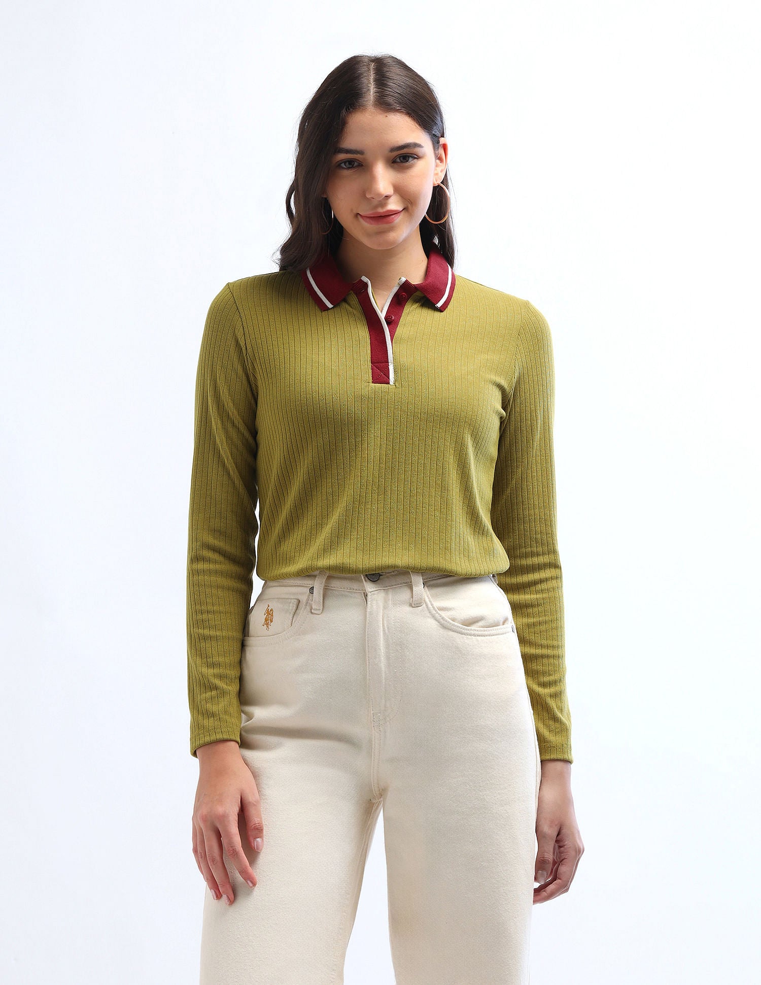 Contrast Collar Regular Polo Shirt Olive - U.S. POLO ASSN. | Large