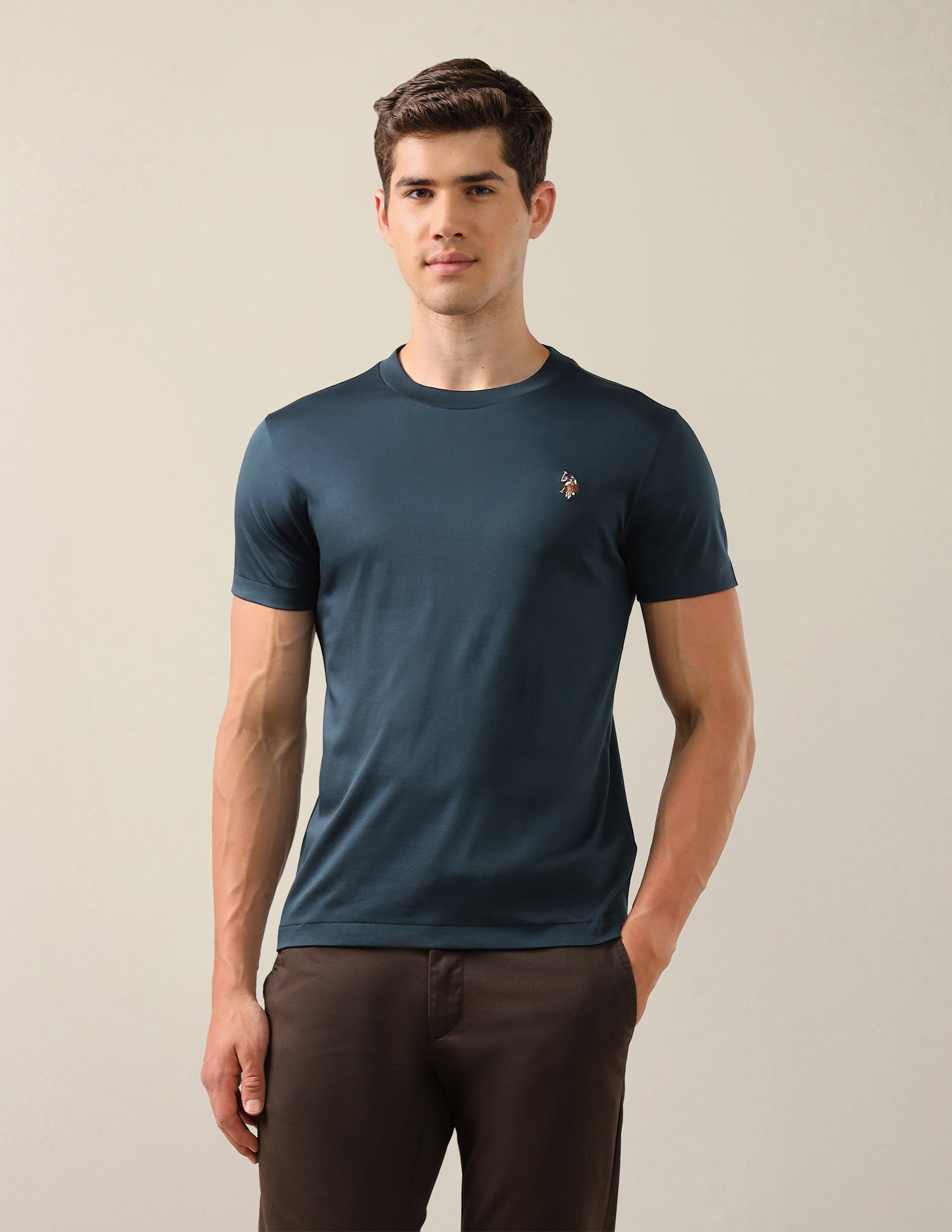 Solid Slim Fit T-Shirt Teal - U.S. Polo Assn. India | Large