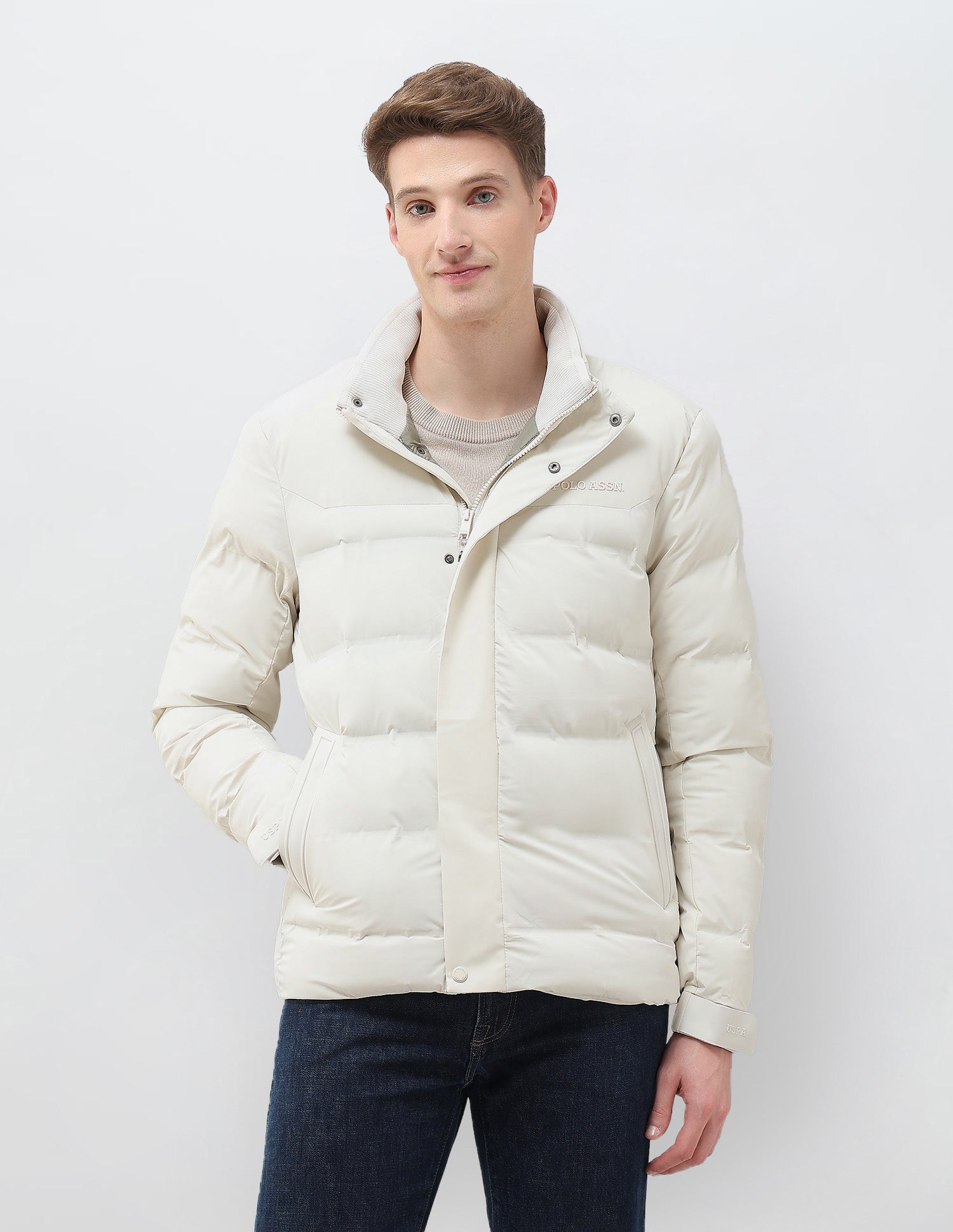 High Neck Regular Fit Smartheat Jacket Beige - U.S. POLO ASSN. | Large