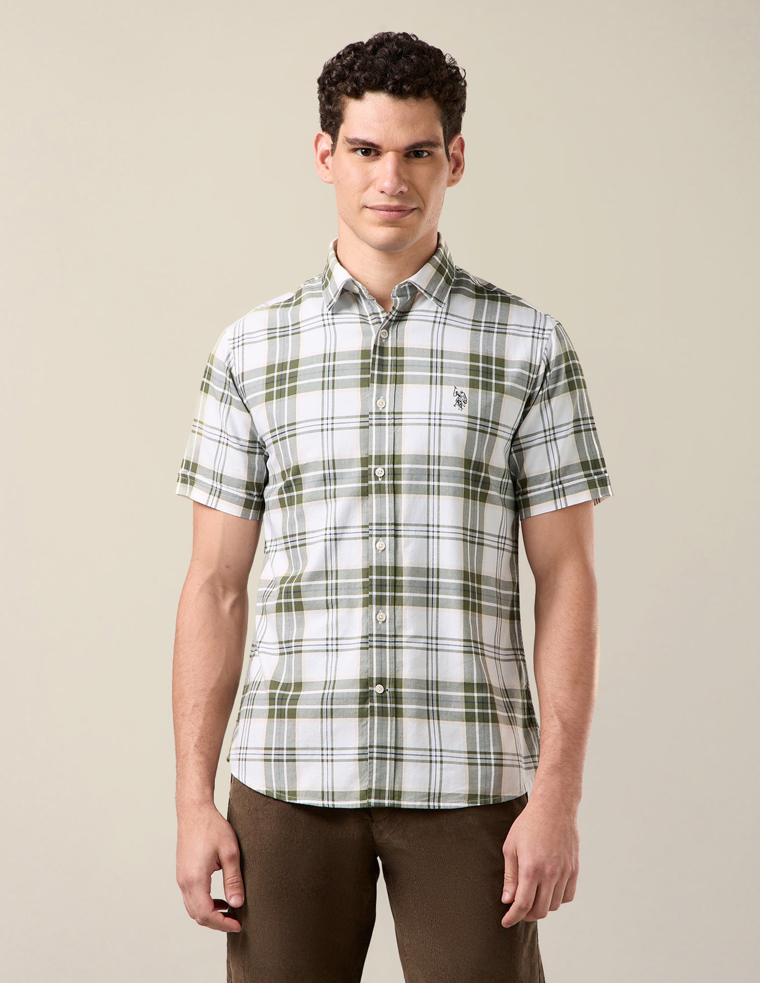 Plaid Checked Tailored Fit Shirt Olive - U.S. Polo Assn. India | Large