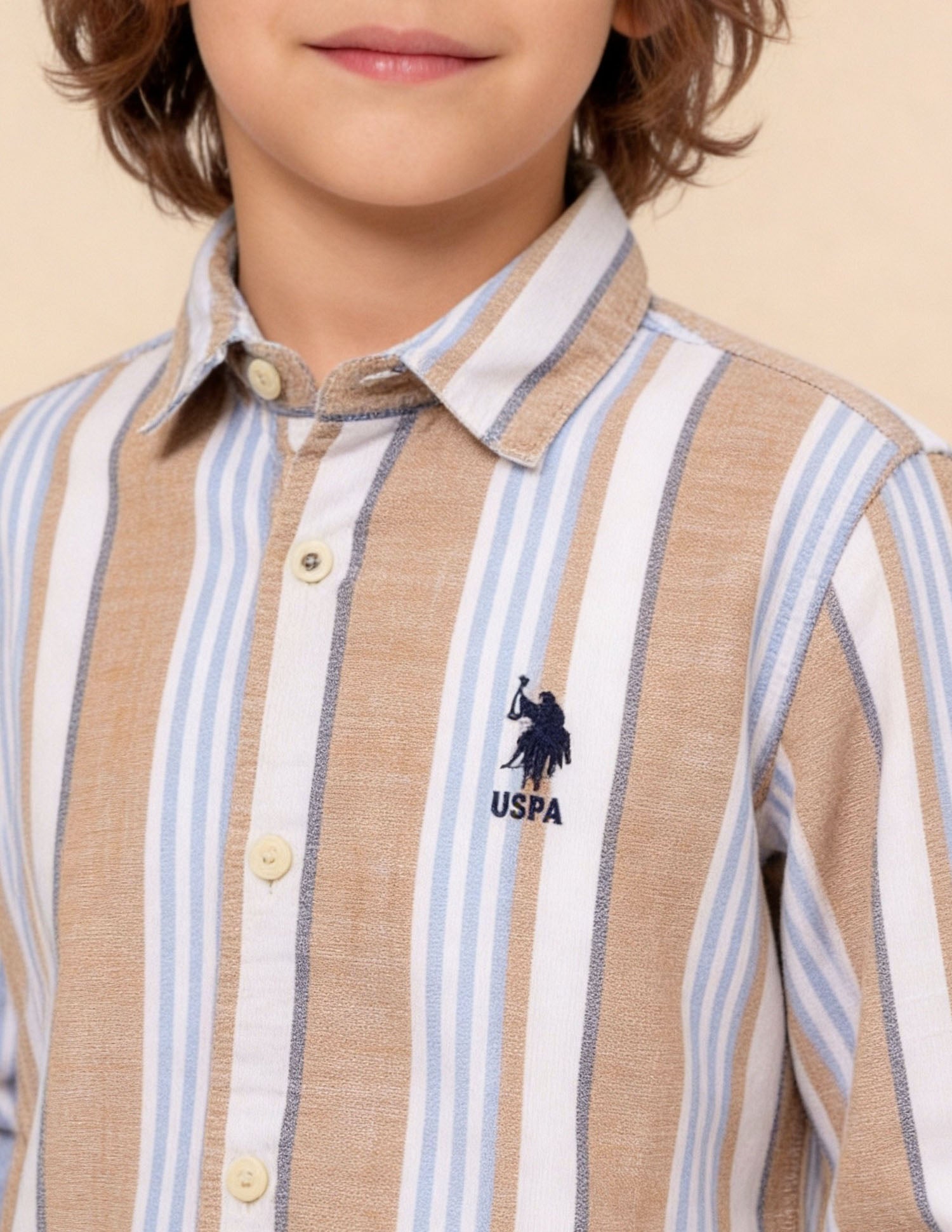 Vertical Striped Dobby Shirt Light Brown - U.S. Polo Assn. India | Large