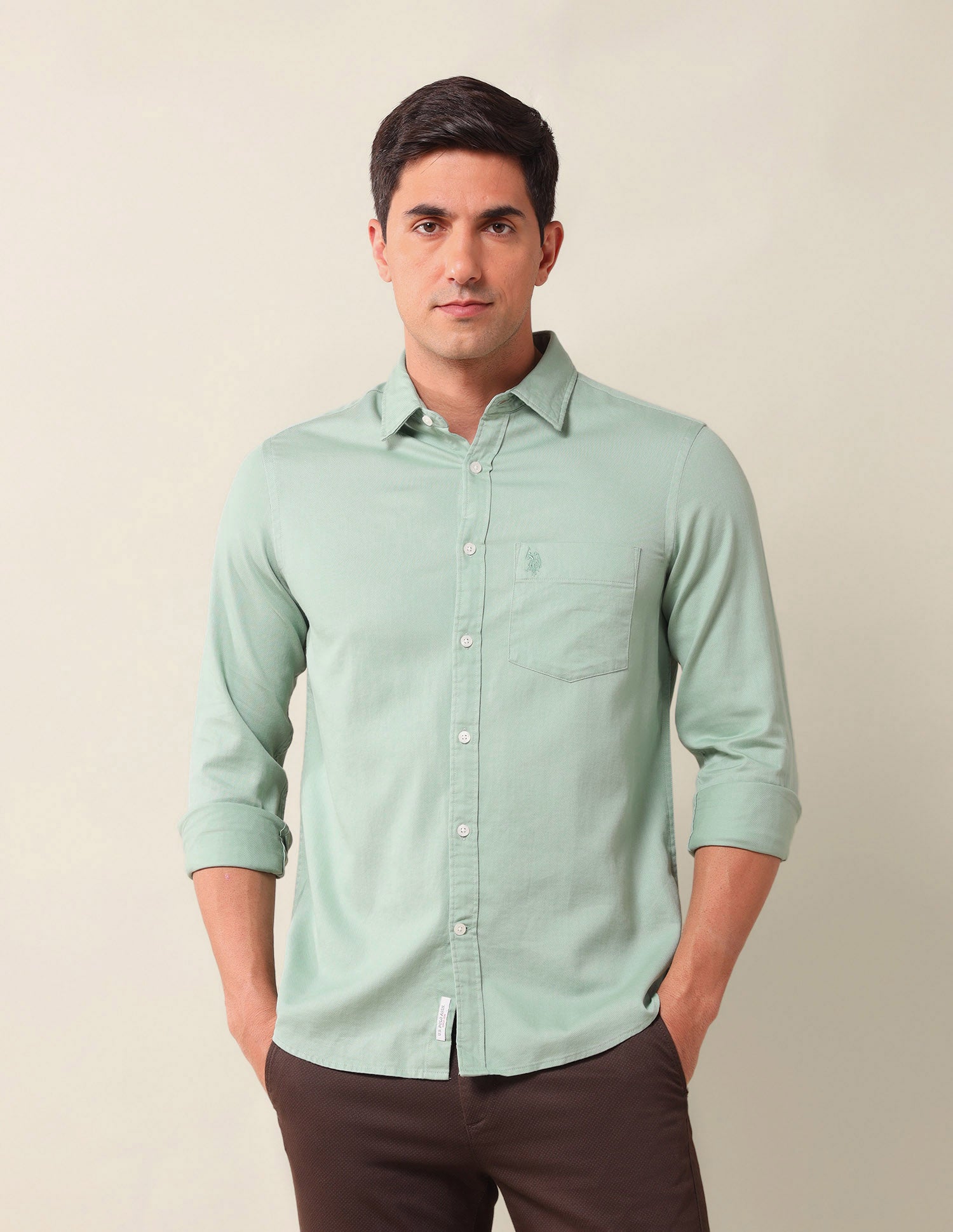 Solid Tailored Fit Shirt Light Green - U.S. Polo Assn. India | Large