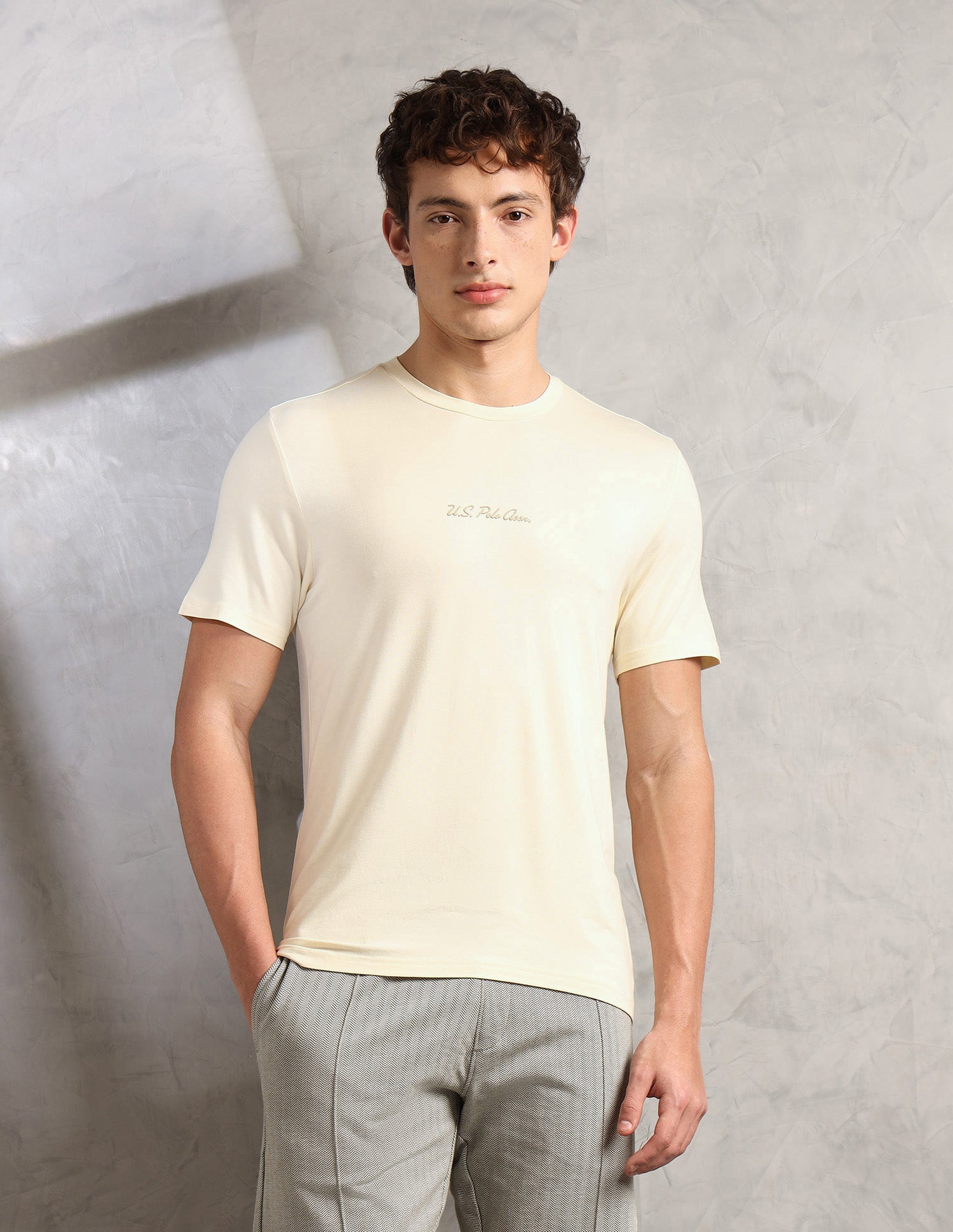 Round Neck Comfort Fit PE007-PL Lounge T-Shirt - Pack Of 1 Vanilla Ice - U.S. Polo Assn. India | Large