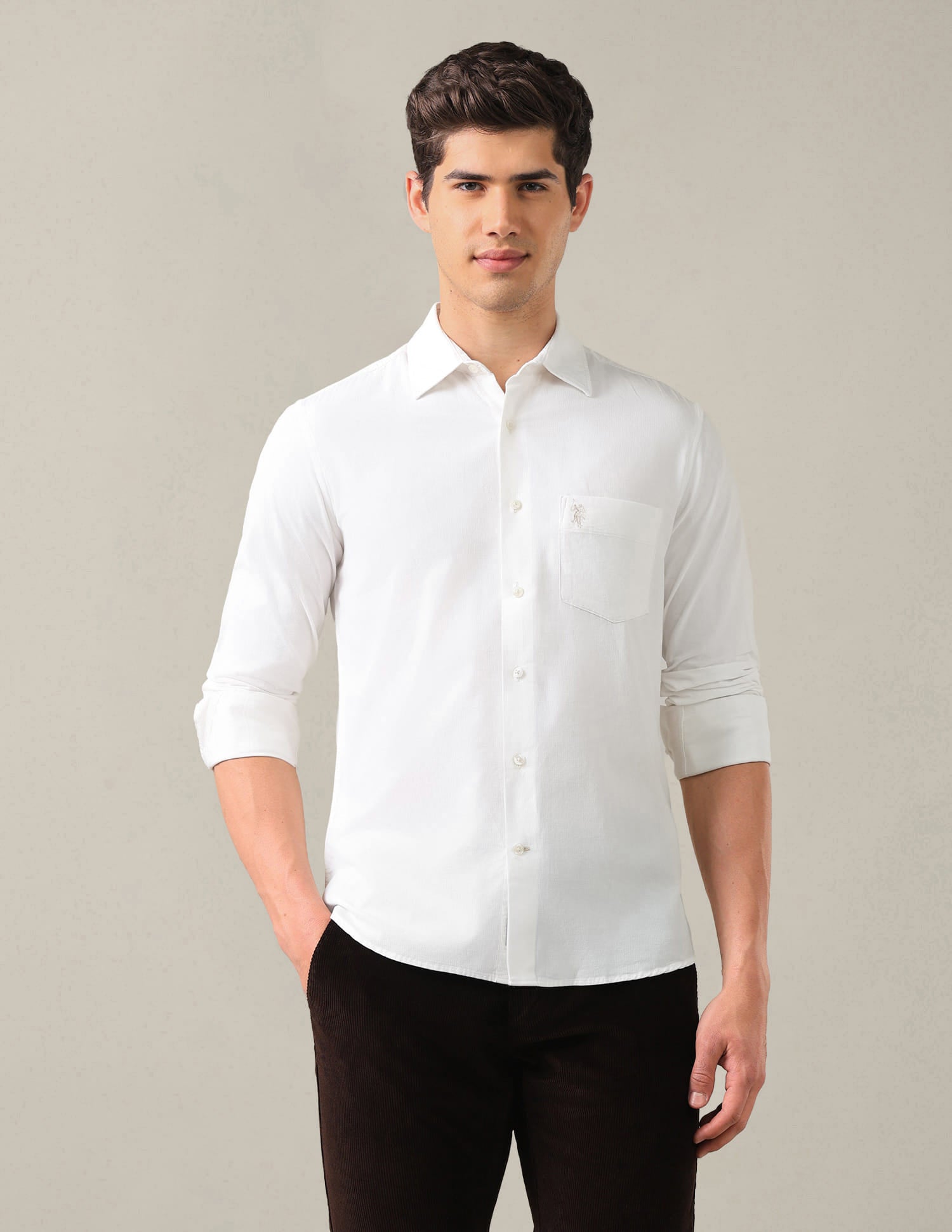 Tailored Fit Corduroy Shirt White - U.S. Polo Assn. India | Large