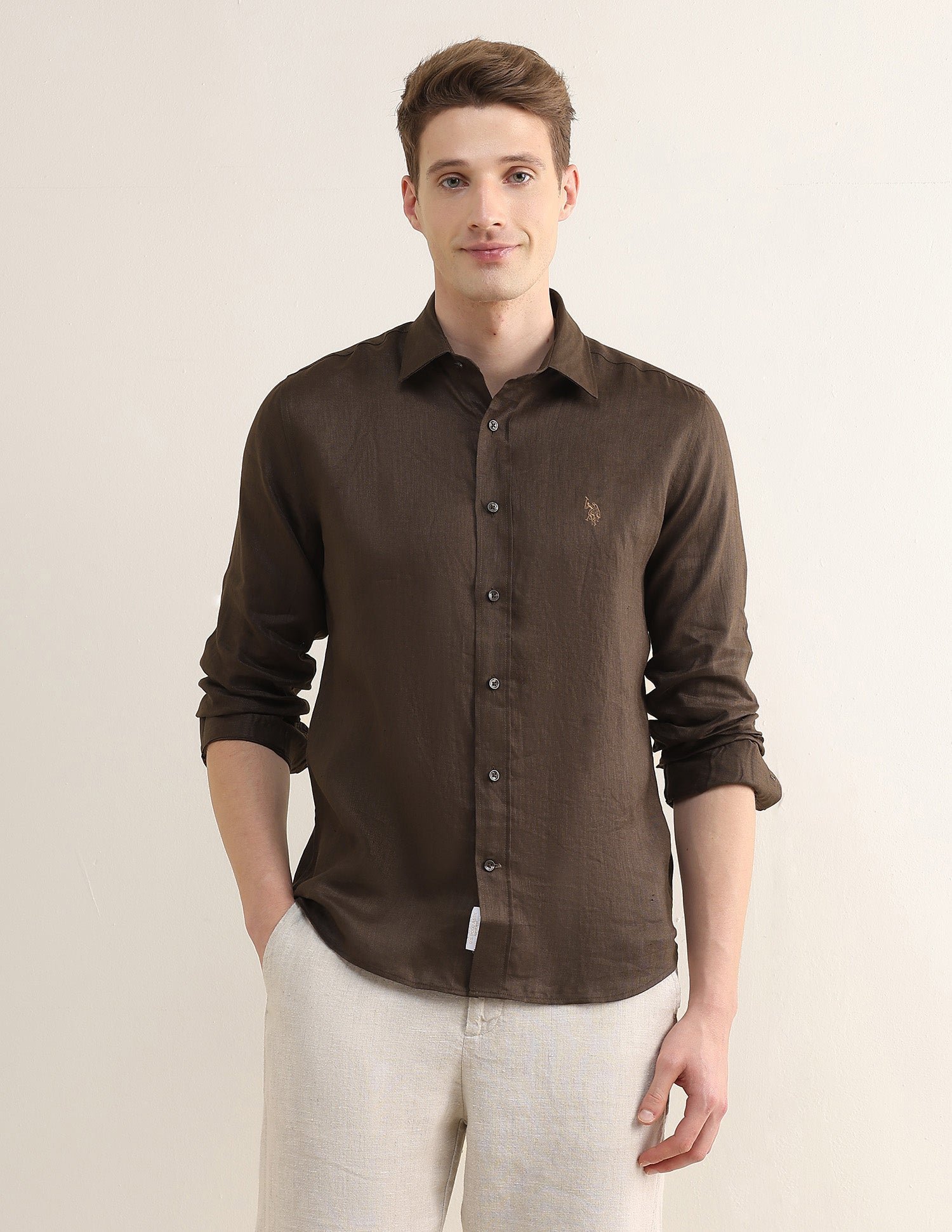 Solid Regular Fit Shirt Choco - U.S. Polo Assn. India | Large