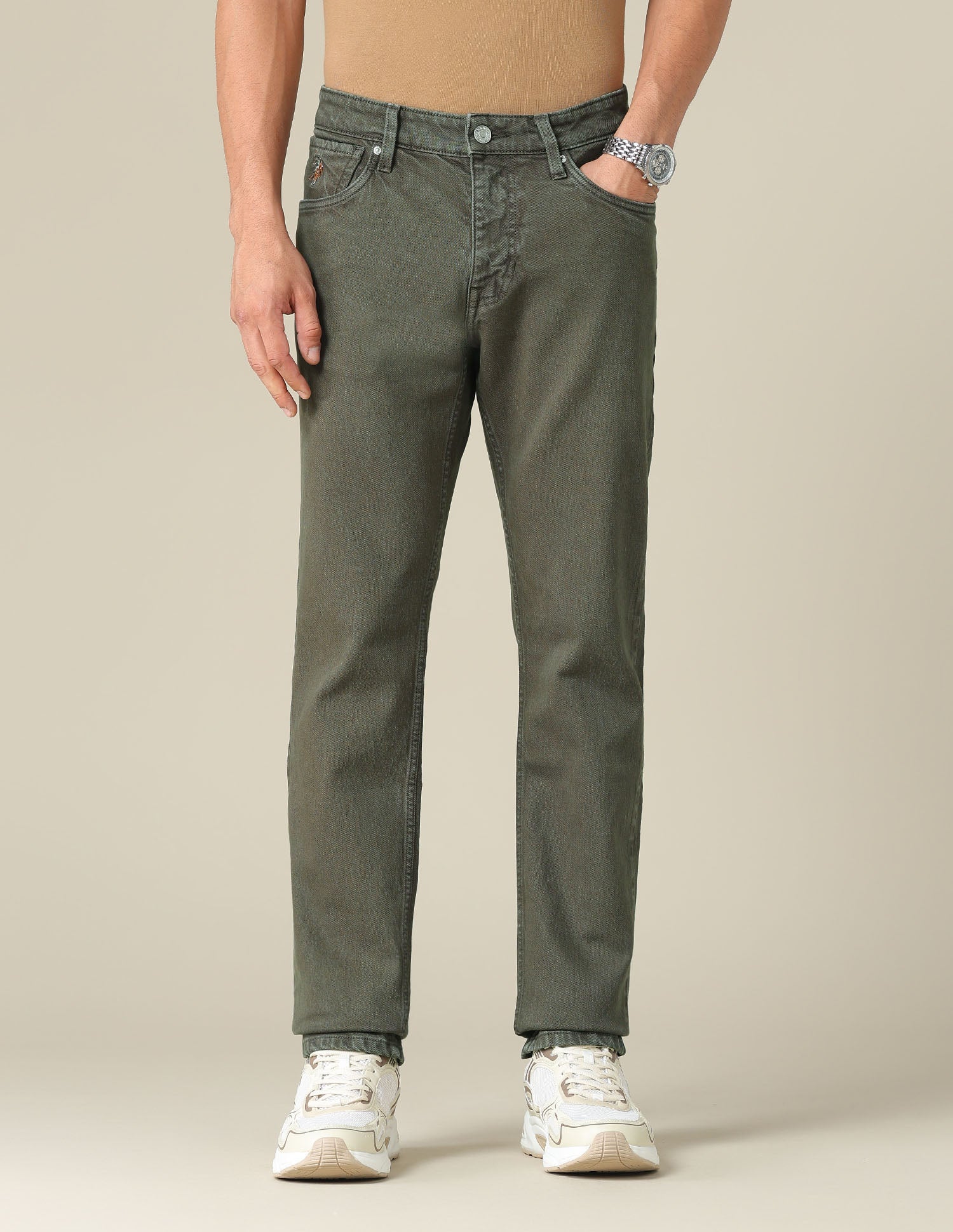 Brandon Slim Tapered Fit Green Jeans Dark Olive - U.S. POLO ASSN. | Large