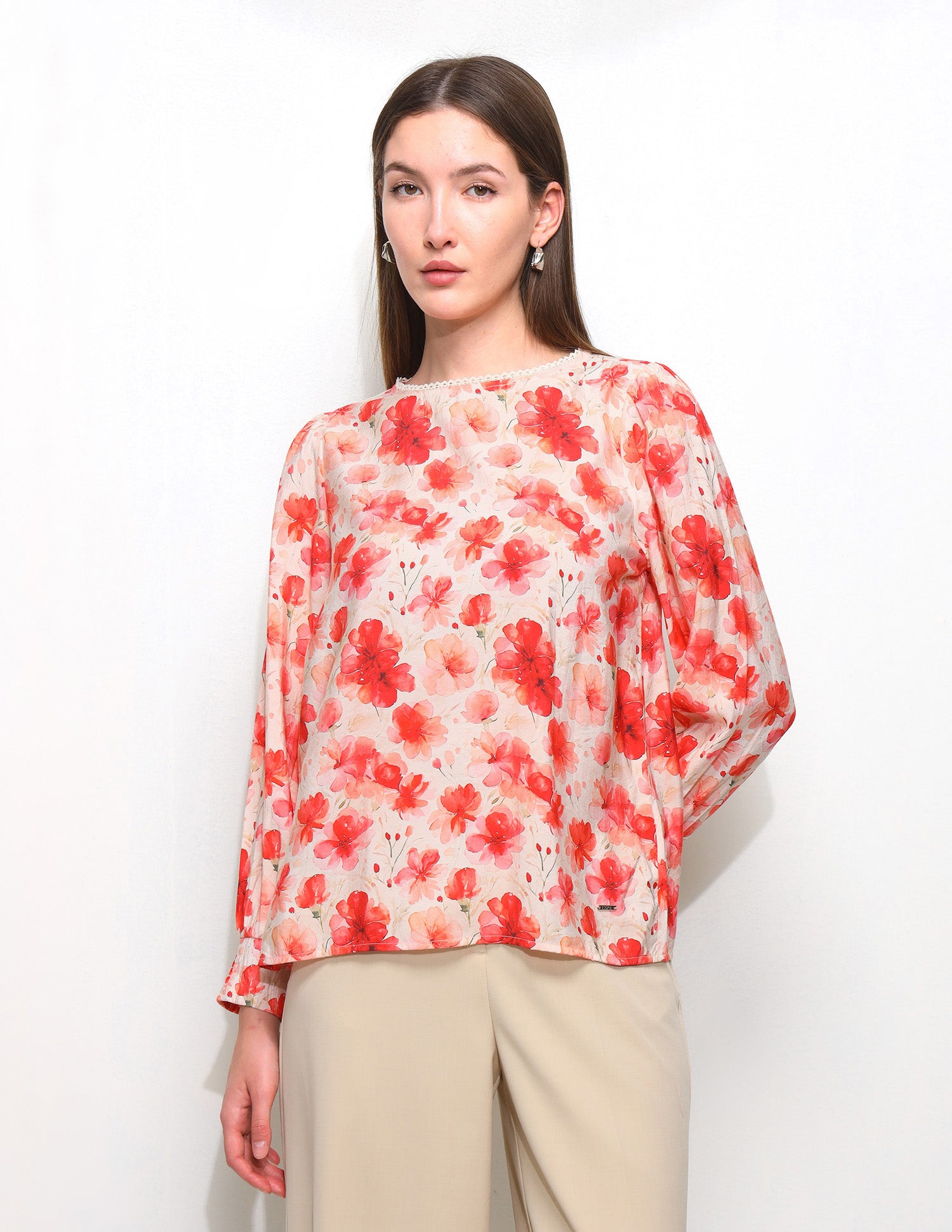 Floral Printed Smocking Sleeve Top Peach - U.S. Polo Assn. India | Large