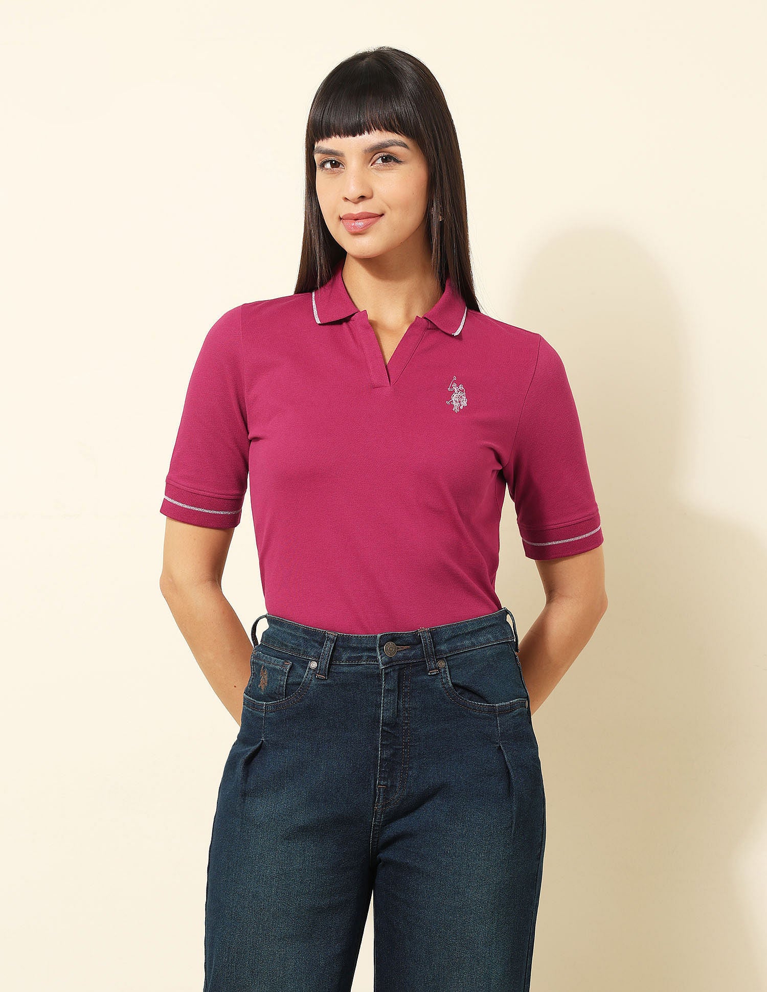 Regular Fit Solid Polo Shirt Fuchsia - U.S. POLO ASSN. | Large