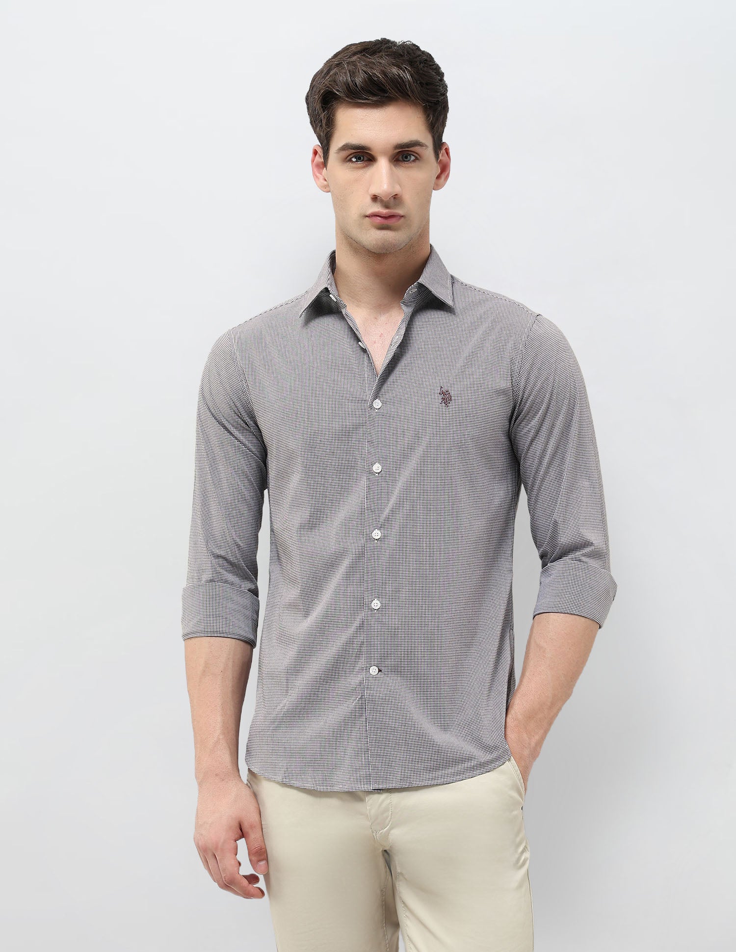 Micro Checked Regular Fit Shirt Choco - U.S. POLO ASSN. | Large