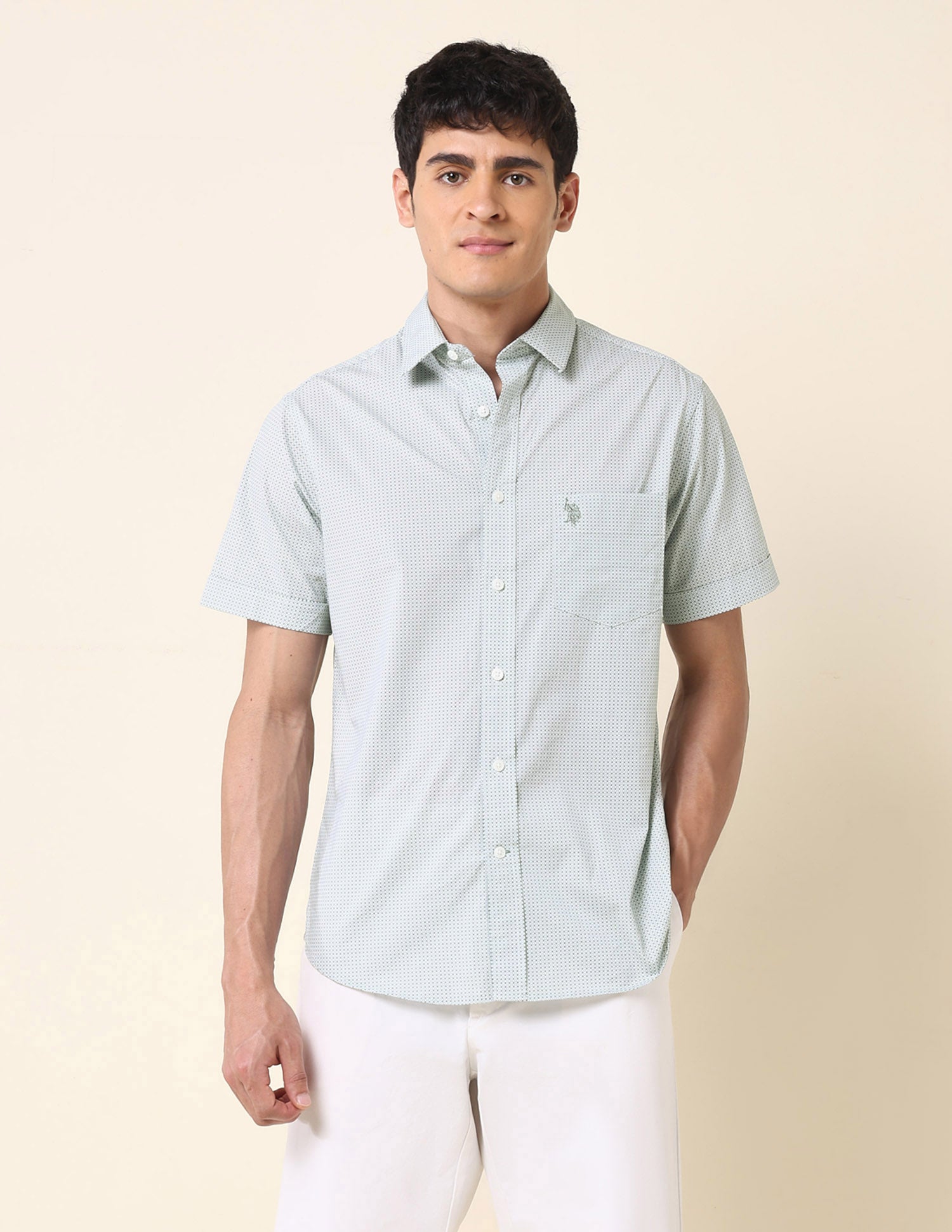Tailored Fit Geometric Printed Shirt Green - U.S. Polo Assn. India | Large