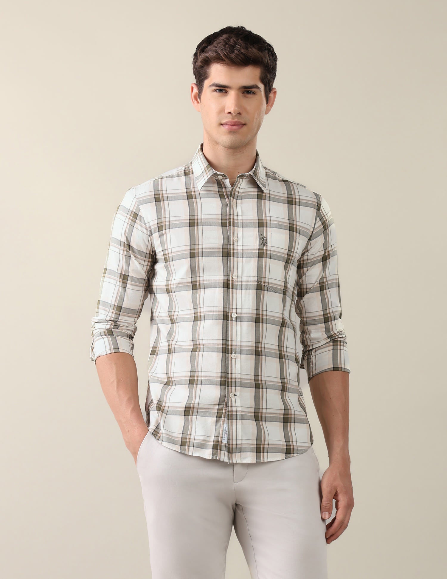 Twill Grid Tattersall Checked Shirt Green - U.S. Polo Assn. India | Large