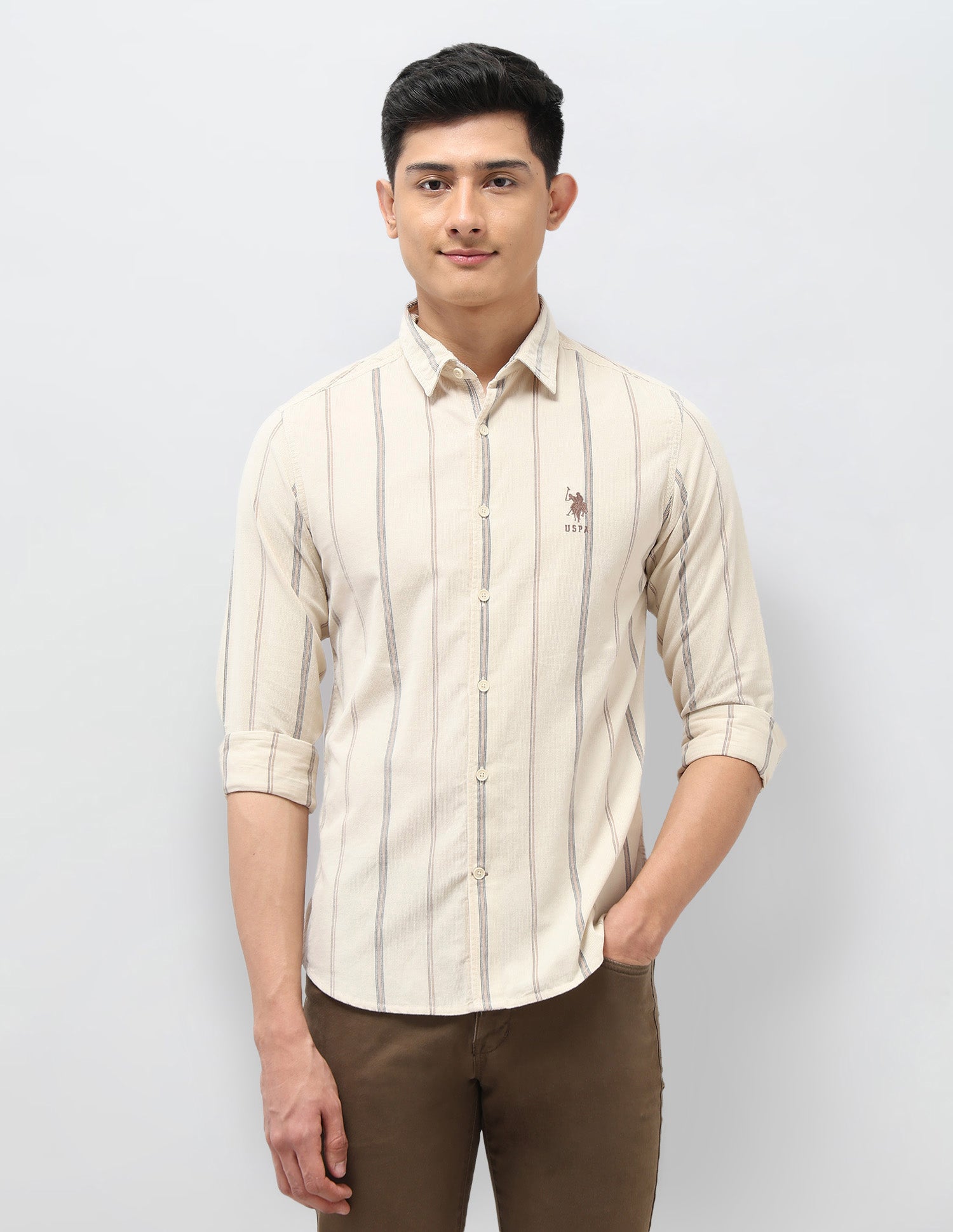 Vertical Striped Slim Fit Shirt Ivory - U.S. POLO ASSN. | Large