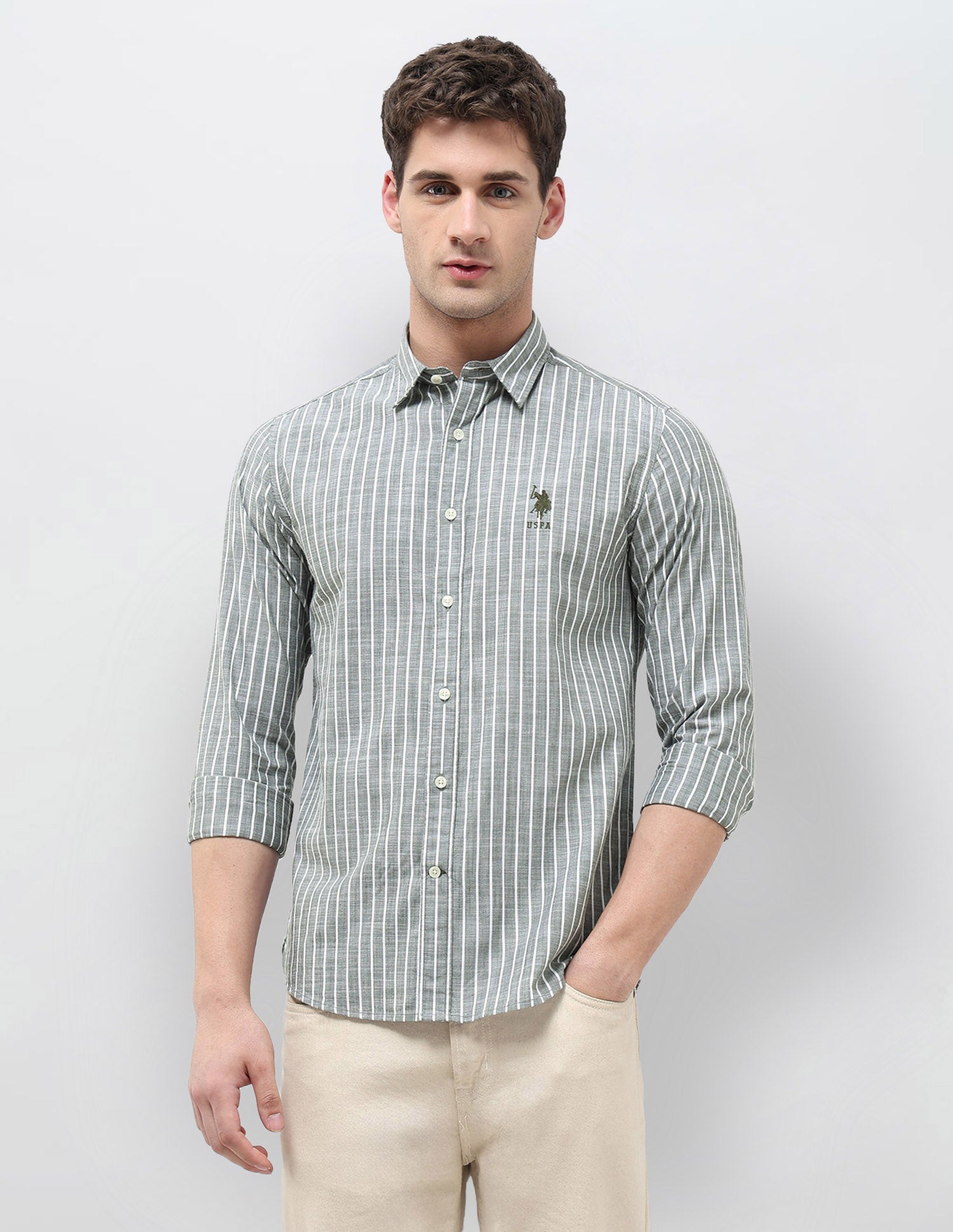 Vertical Striped Regular Fit Shirt Green - U.S. POLO ASSN. | Large