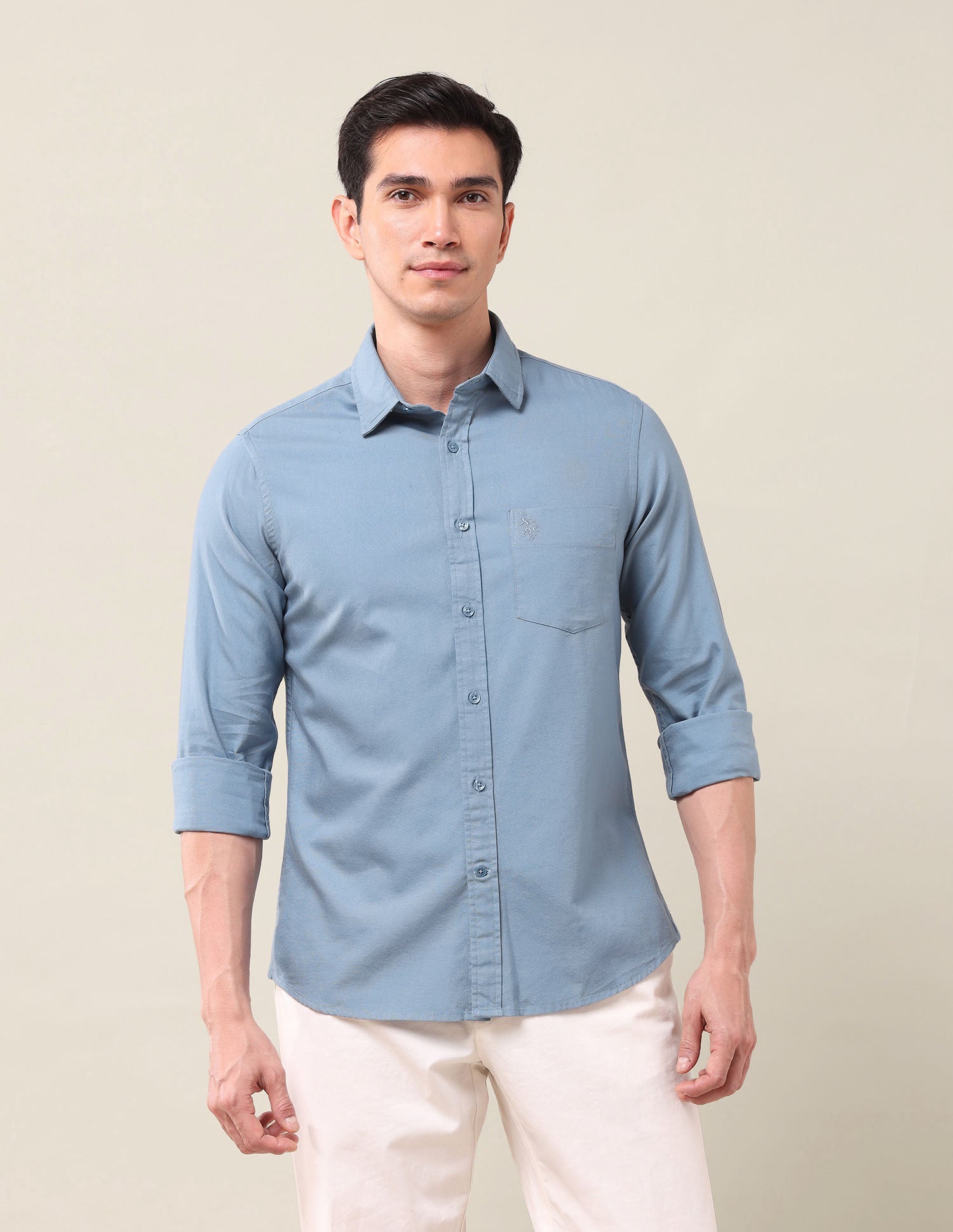 Solid Oxford Shirt Medium Blue - U.S. POLO ASSN. | Large