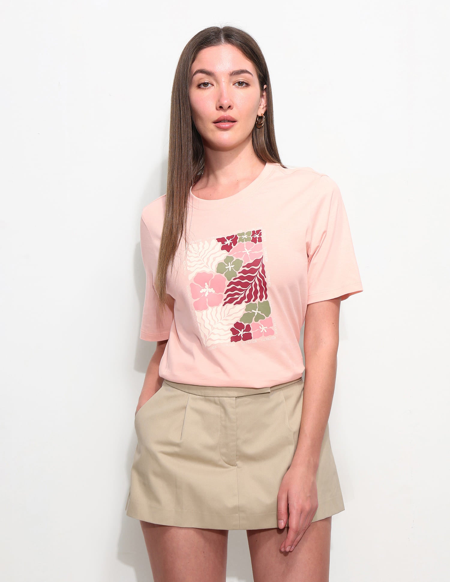 Boxy Fit Floral Printed T-Shirt Pink - U.S. Polo Assn. India | Large