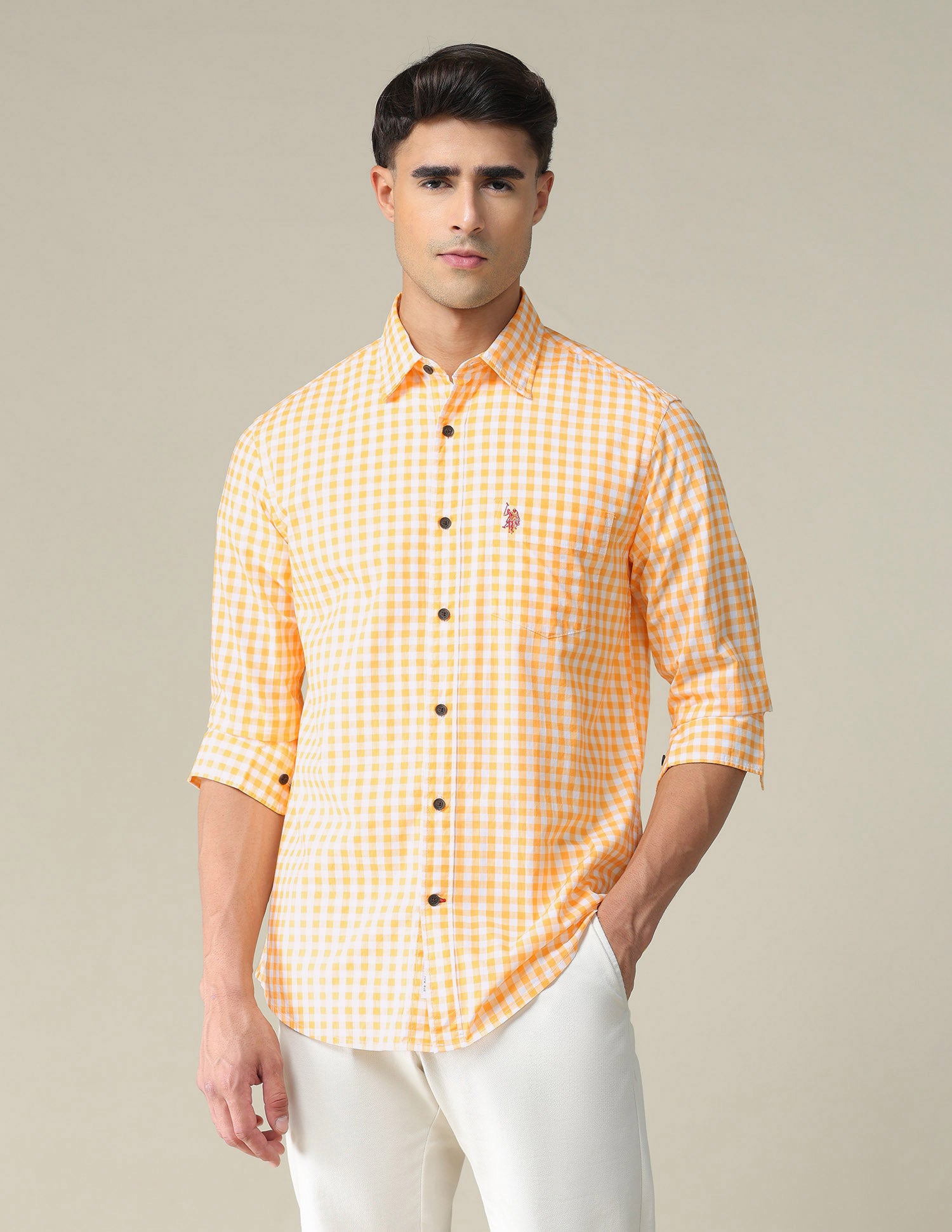 Gingham Twill Shirt Yellow - U.S. POLO ASSN. | Large