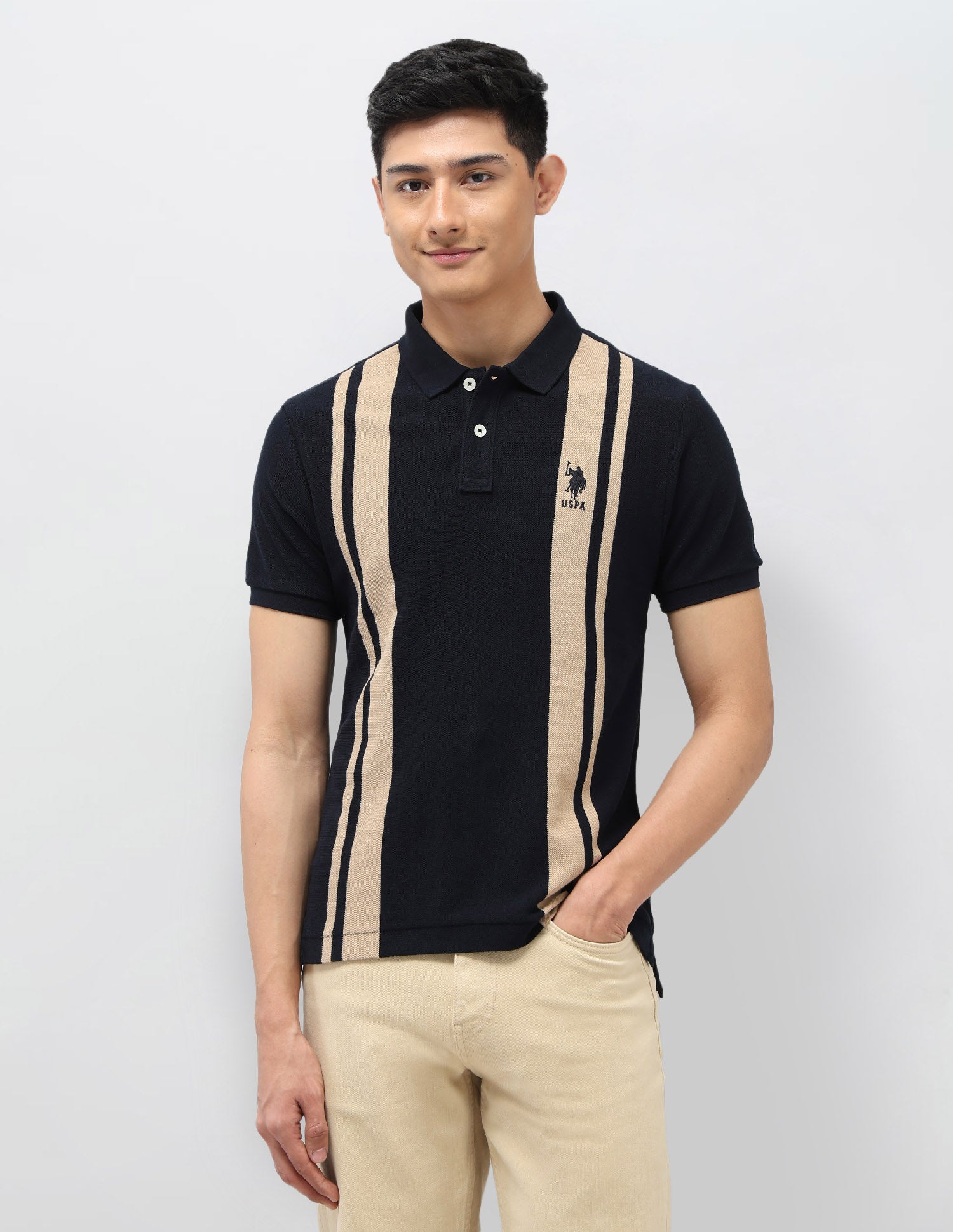 Vertical Striped Pure Cotton Polo Shirt Navy - U.S. Polo Assn. India | Large