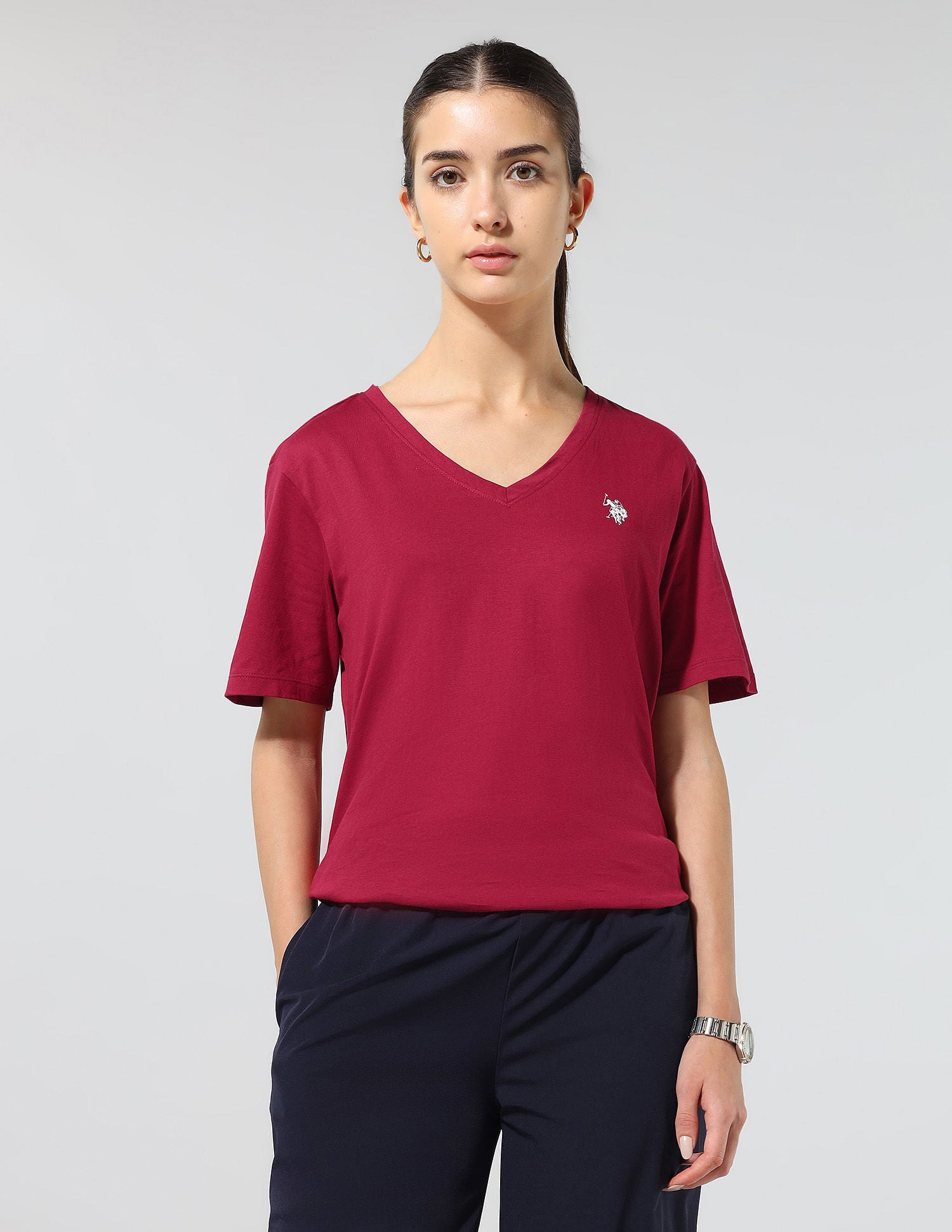 Boxy Fit Solid Lounge T-Shirt Dark Red - U.S. POLO ASSN. | Large