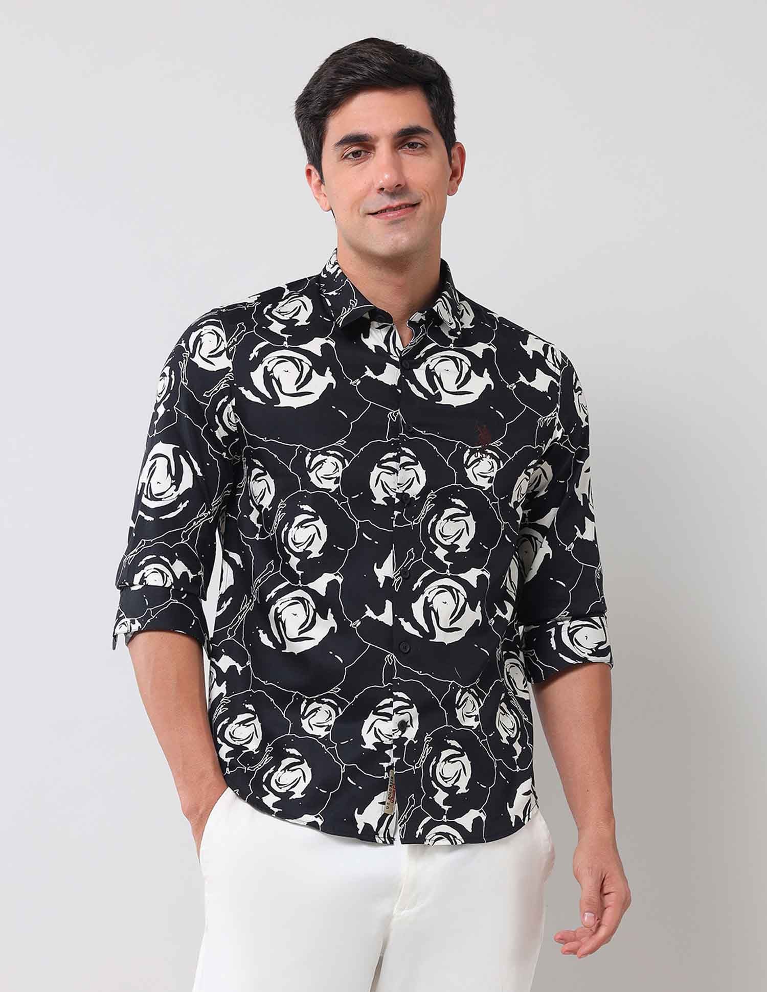 Regular Fit Floral Printed Shirt Black - U.S. Polo Assn. India | Large