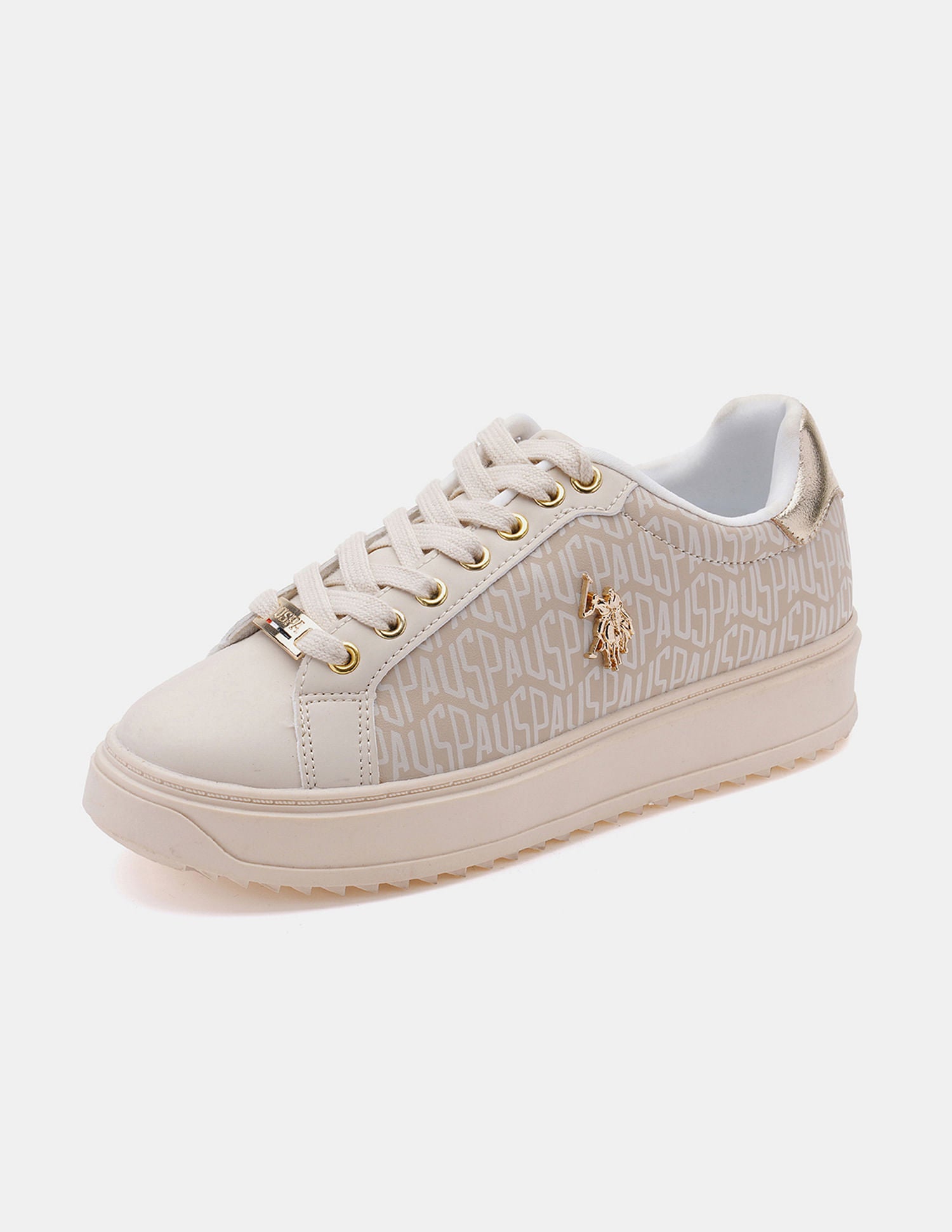 Round Toe Brand Printed Narcisa Sneakers Beige - U.S. Polo Assn. India | Large